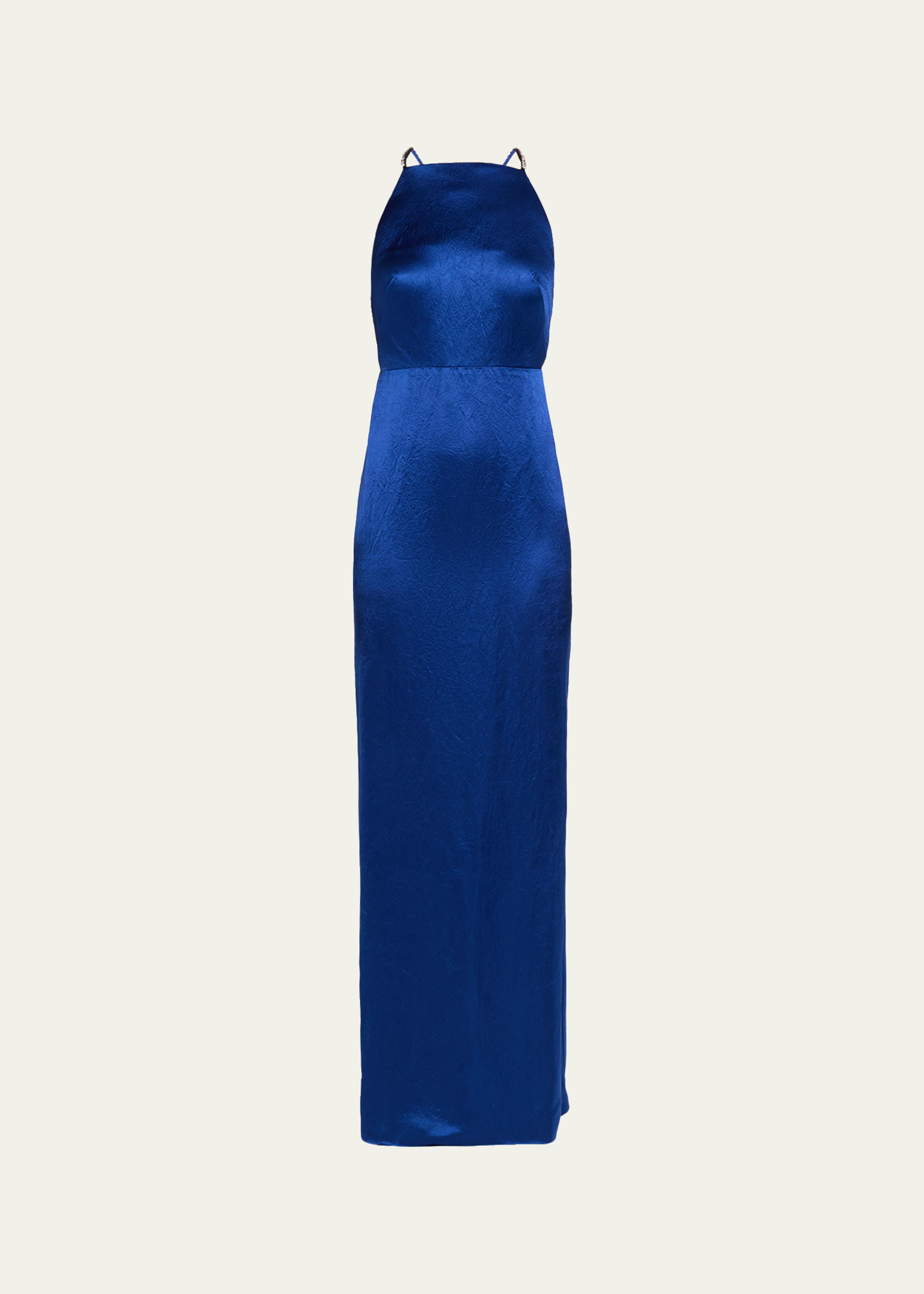 Crystal Strappy Backless Satin Apron Gown