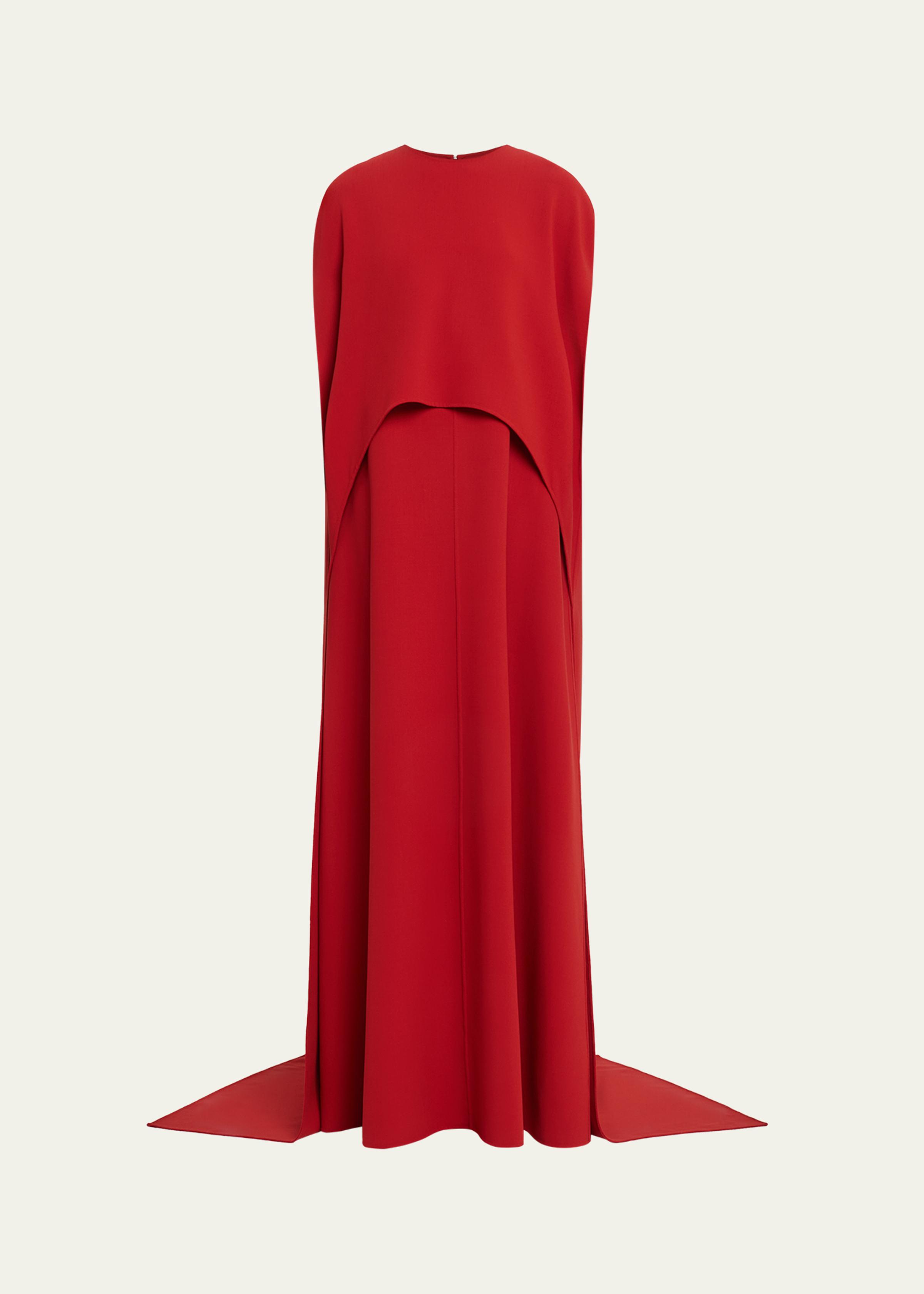 Stretch-Wool Column Cape Gown