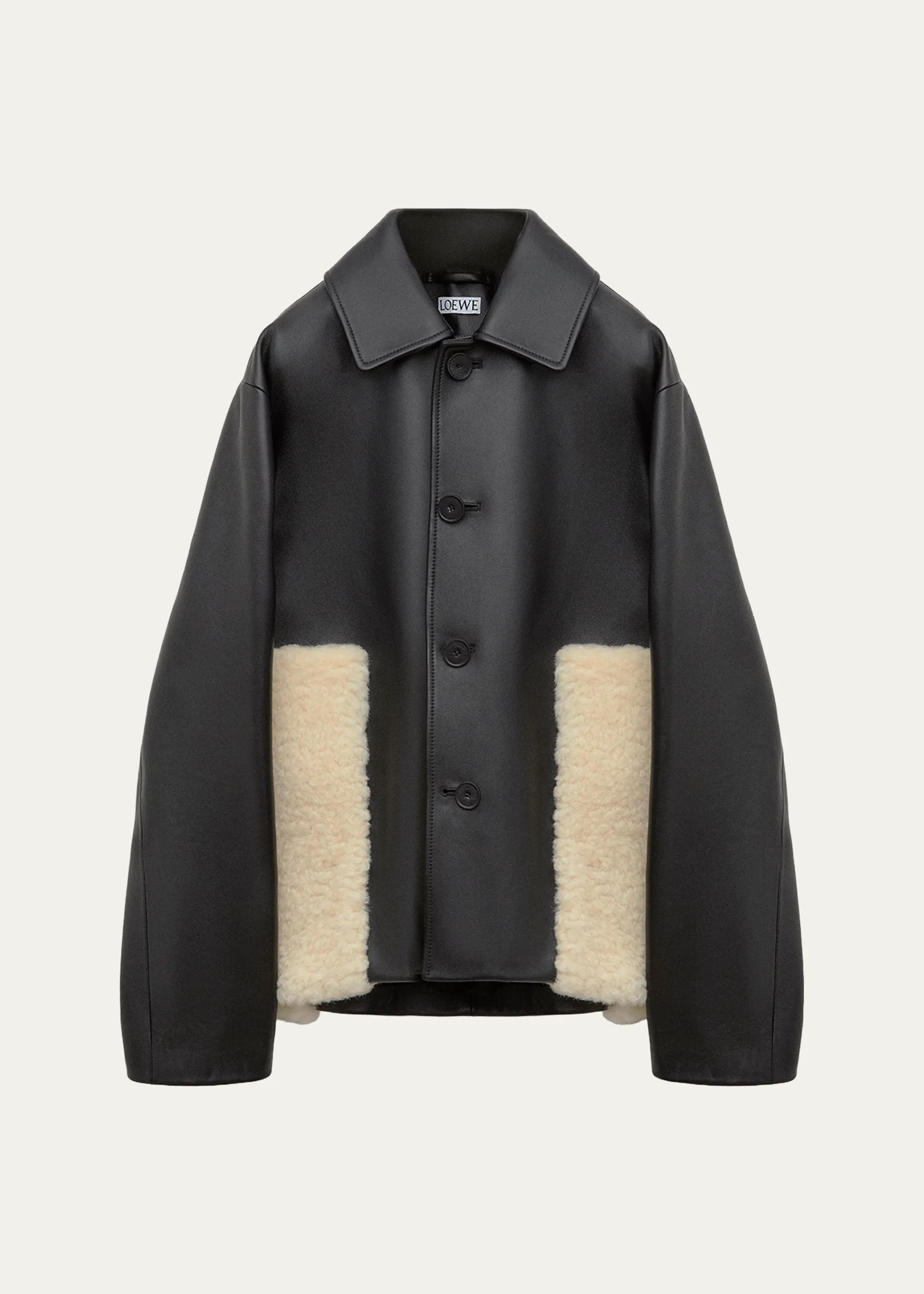 Leather & Lamb Shearling Single-Breasted Jacket