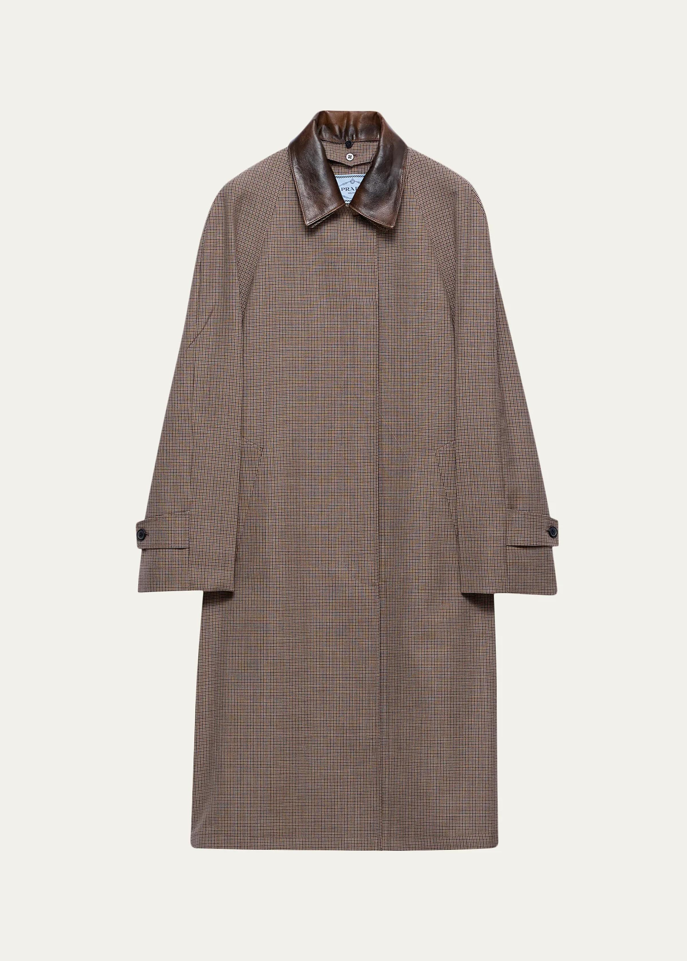 Plaid Wool-Leather Belted Coat