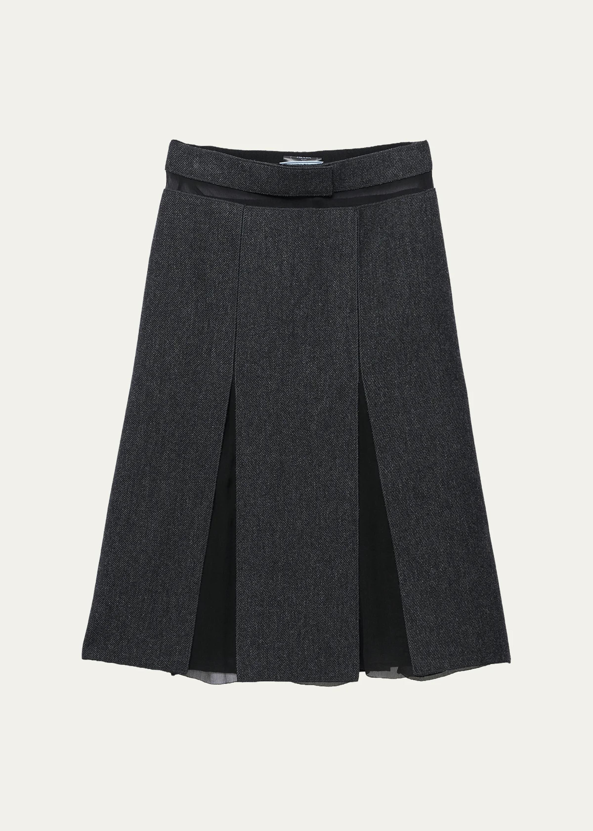 Pleated Wool-Silk Midi Skirt