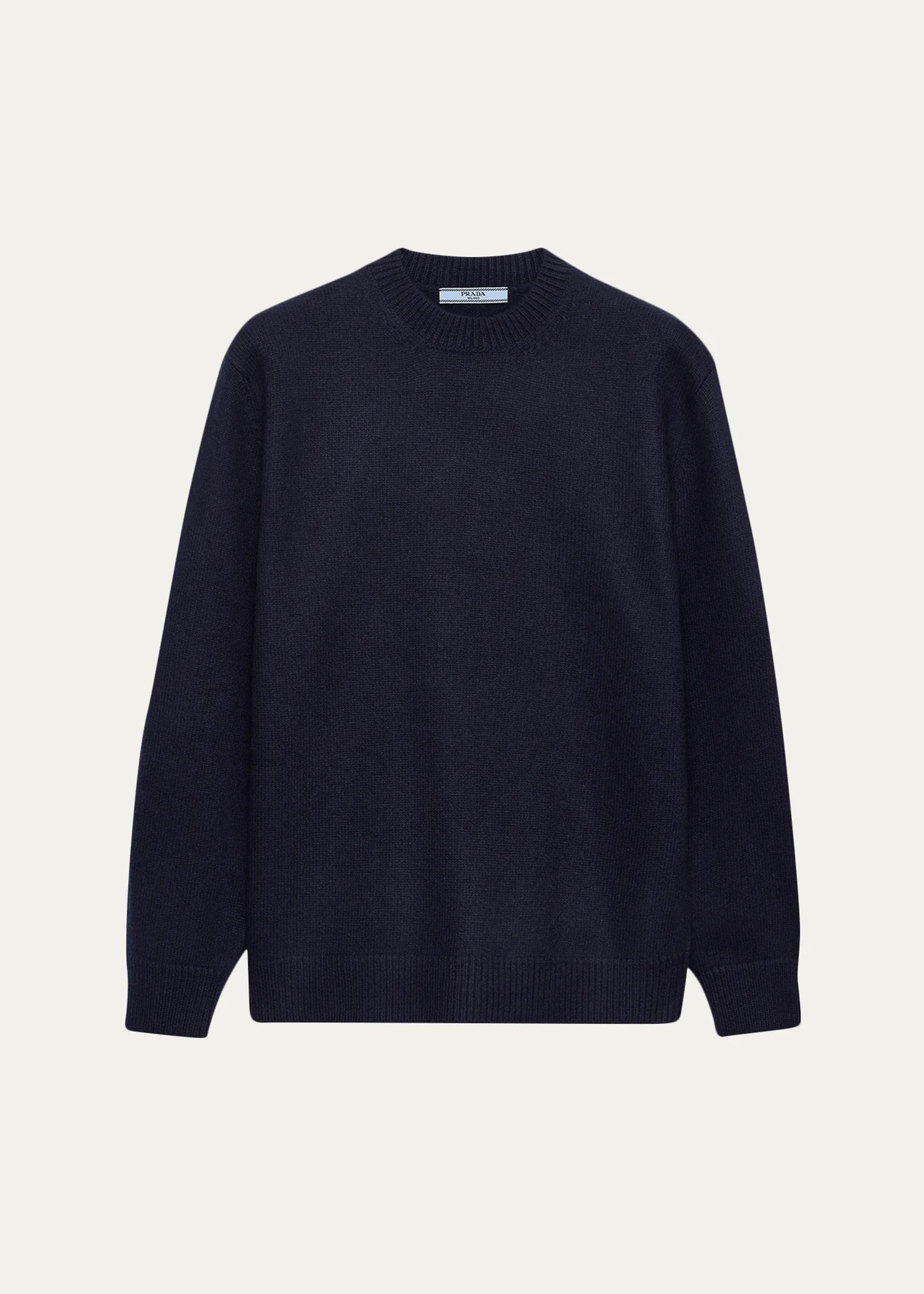 Leather Elbow-Patch Wool Crewneck Sweater