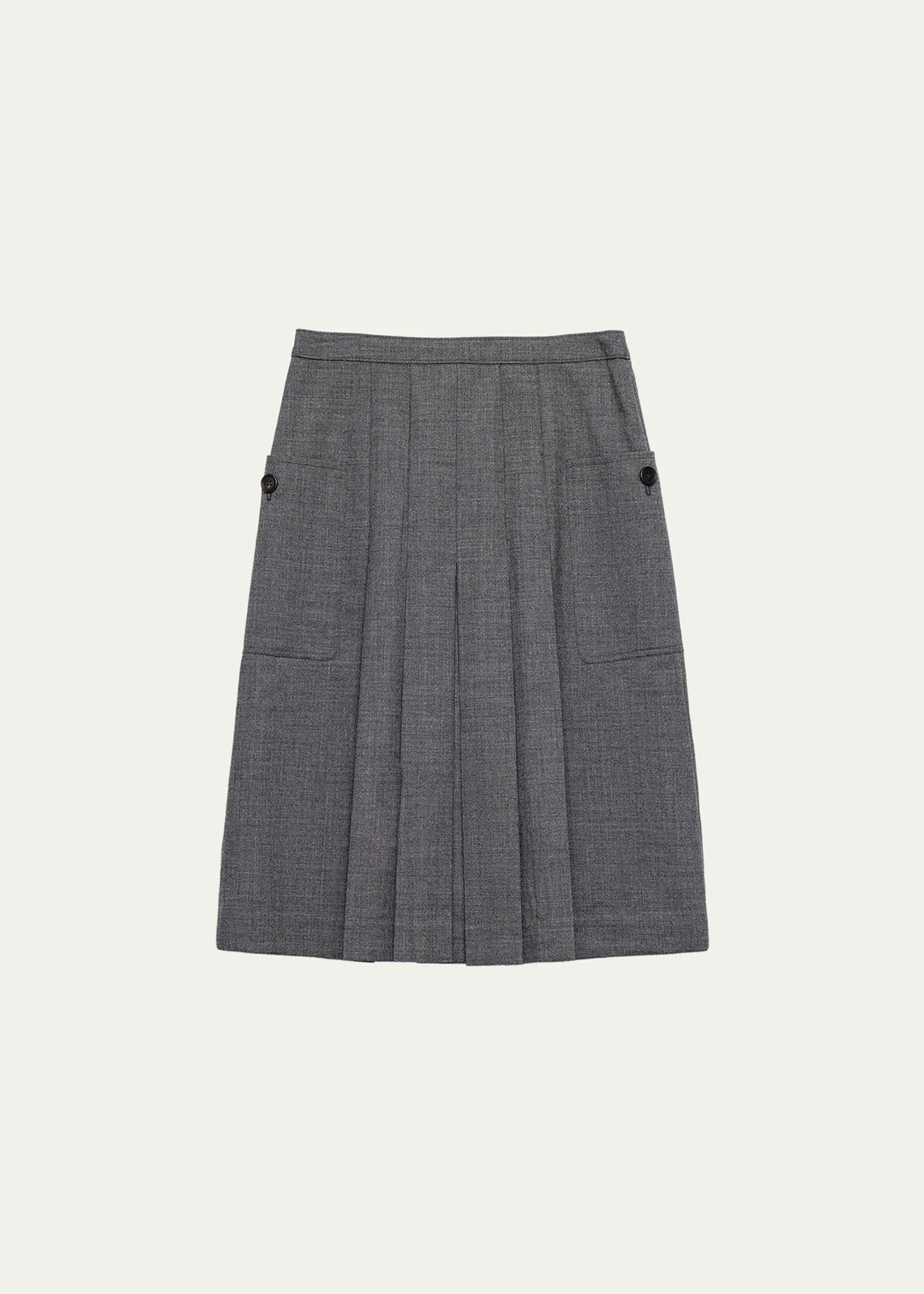 Pleated-Front Wool A-Line Skirt