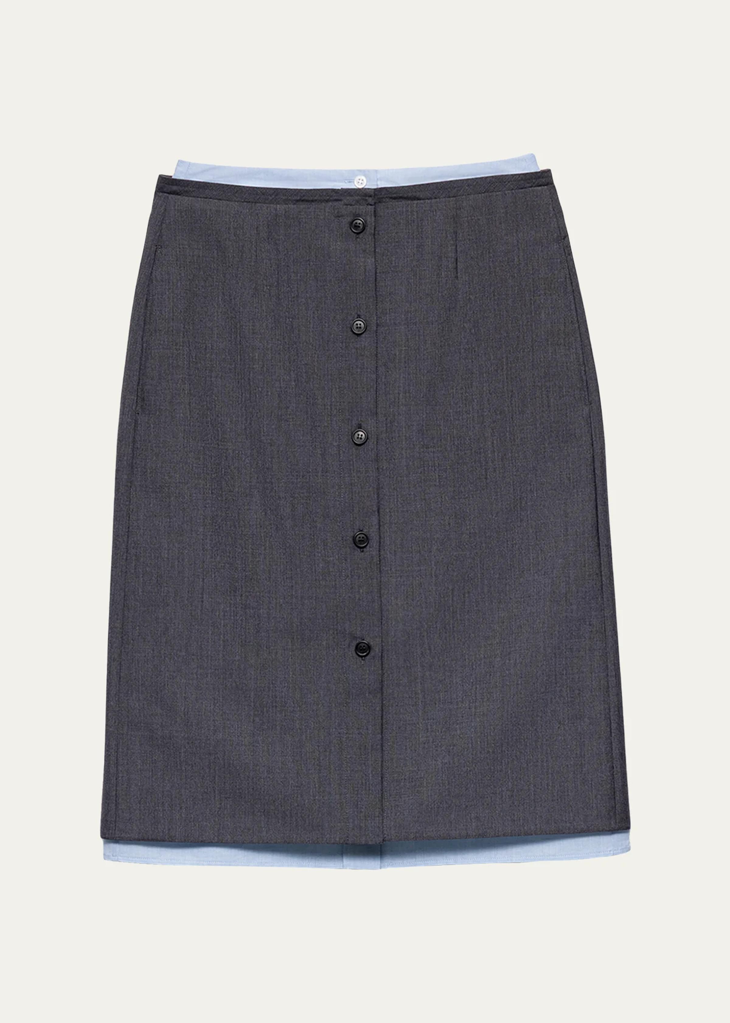 Layered Button-Front Tailored Skirt