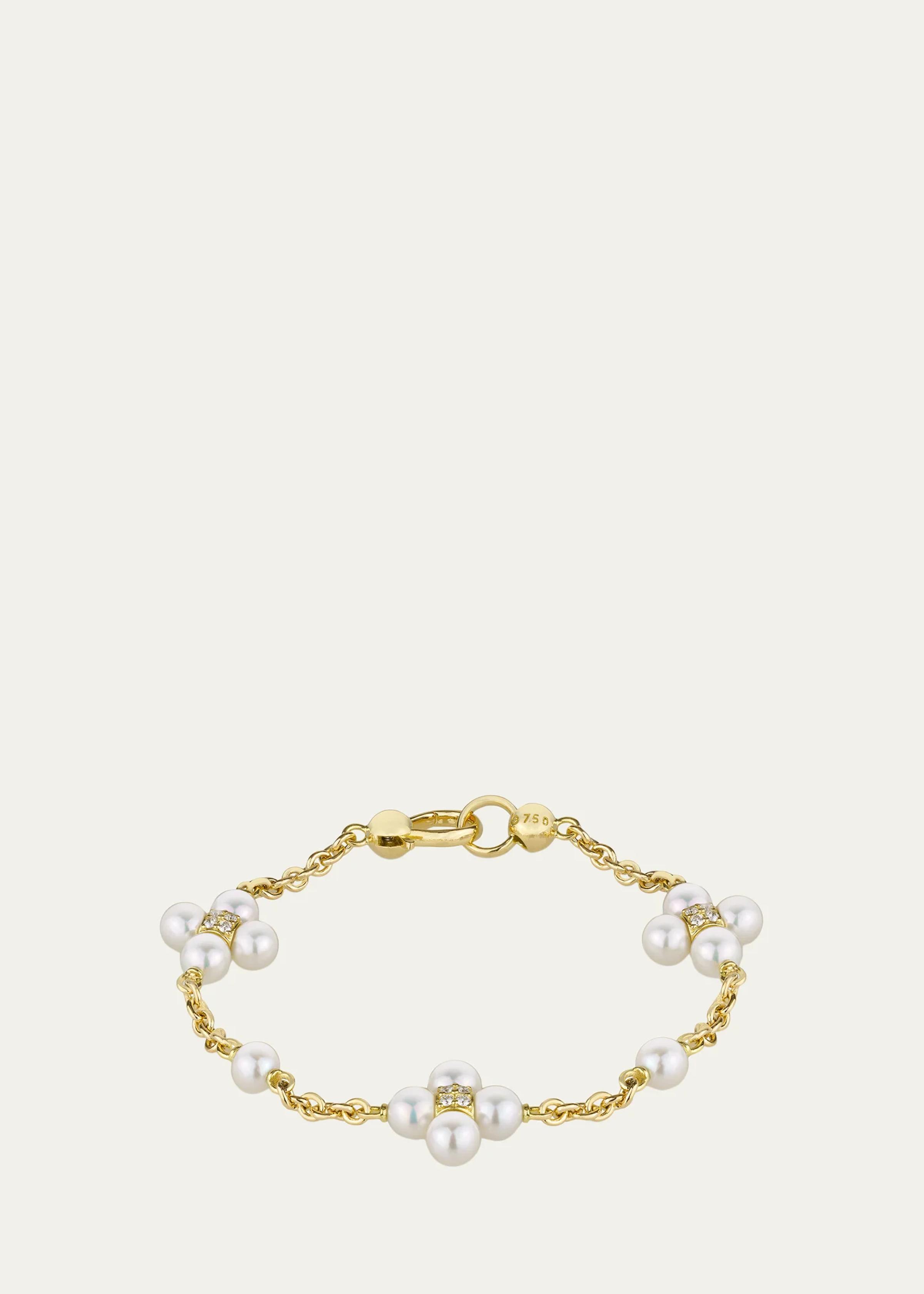 18K Yellow Gold Pearl and Diamond Sequence Bracelet