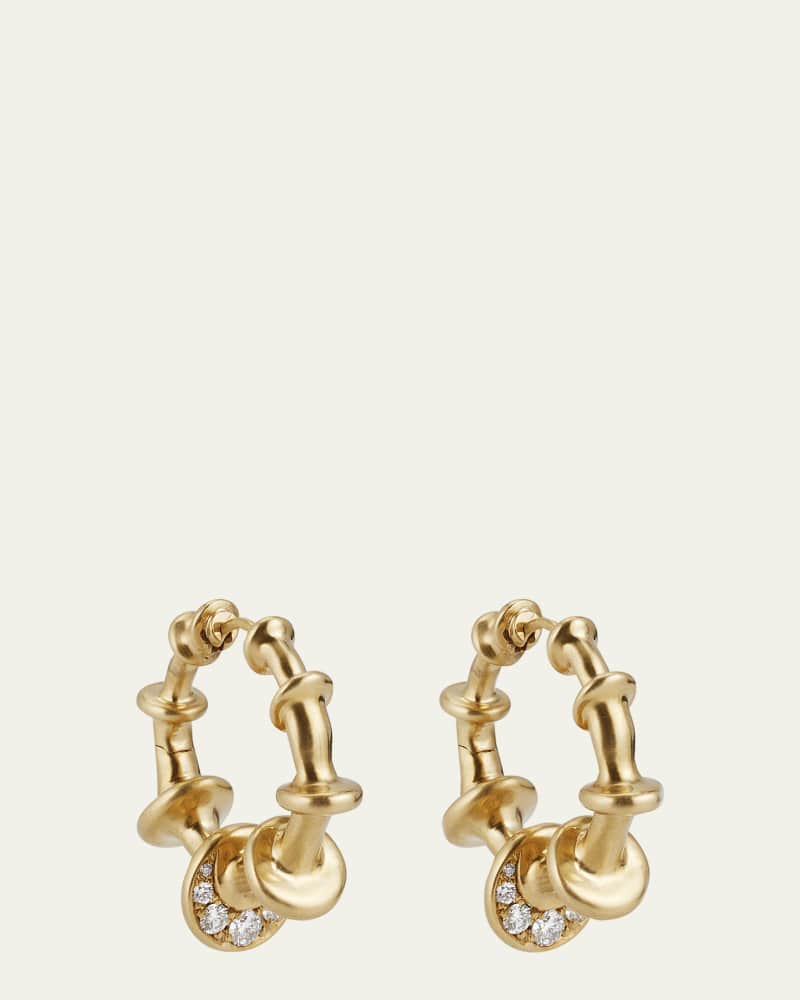 18k Yellow Gold Chrona Hoop Earrings with Diamonds