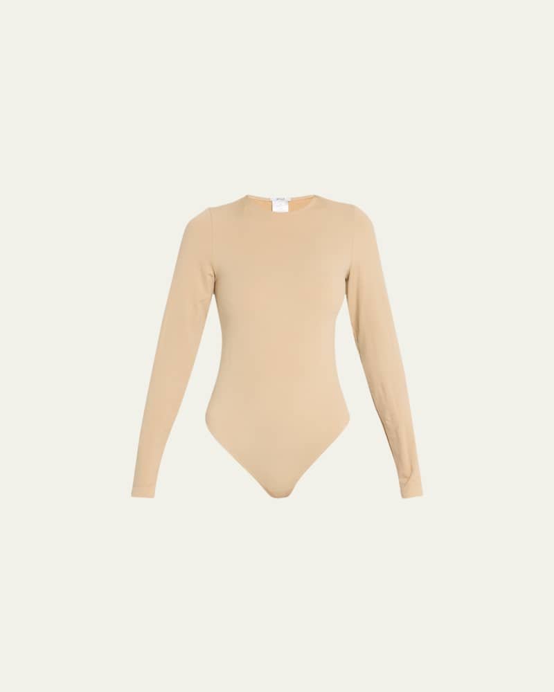 Wolford Long-Sleeve Snakeskin Lace Thong Bodysuit