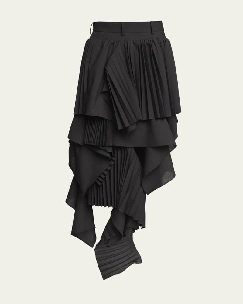 Ruffled Asymmetric Suiting Skirt 
