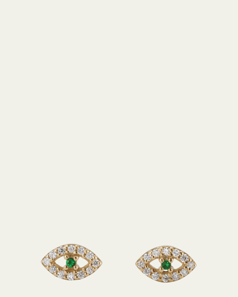 ​18K Gold Kitten Eye Stud Earrings with Diamonds