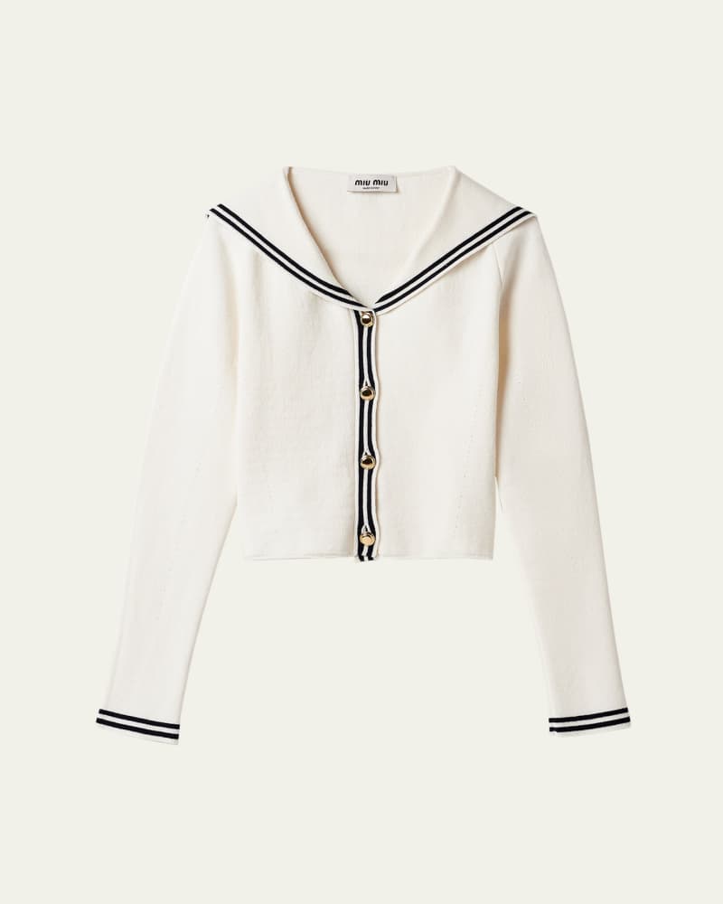 Piped Sailor Collar Cropped Cardigan