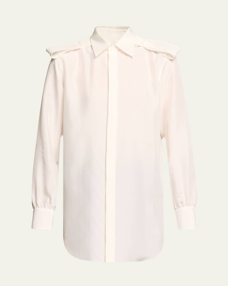 Button-Front Shirt with Belted Shoulders