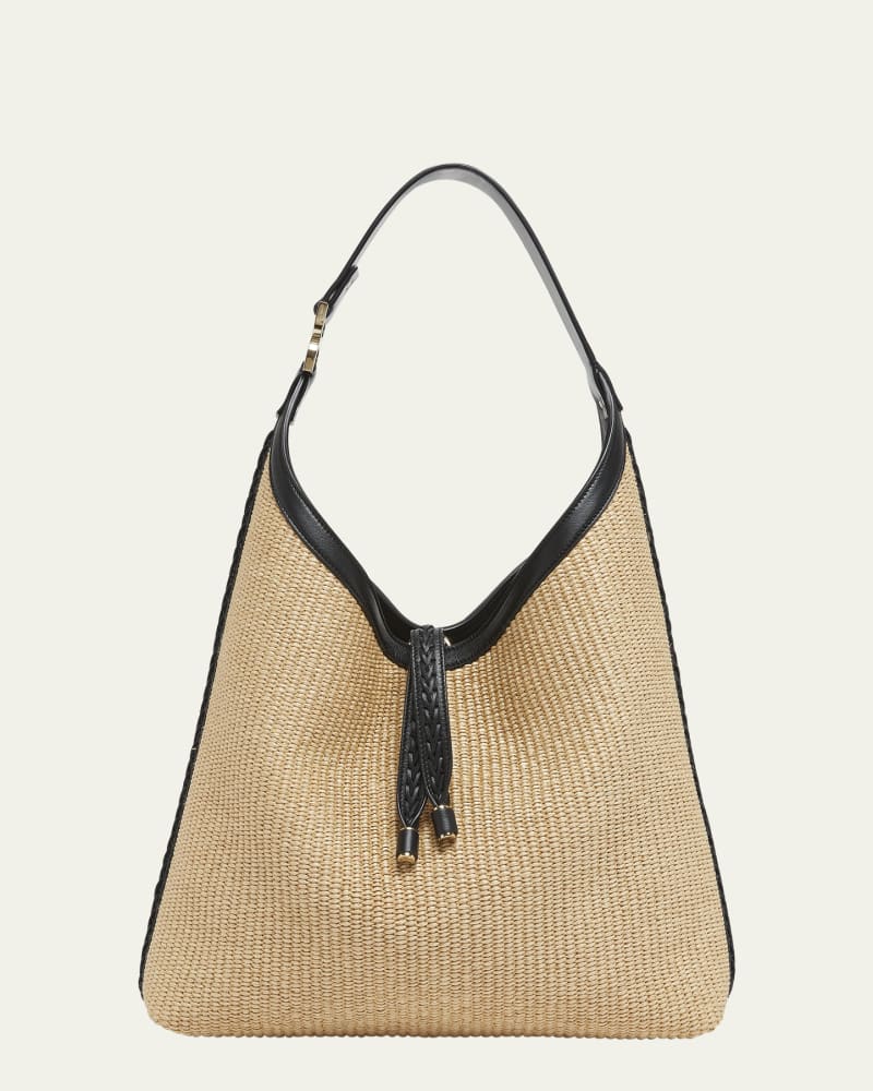 Marcie Hobo Bag in Raffia and Leather 
