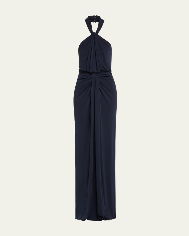 Kaily Backless Draped Halter Gown