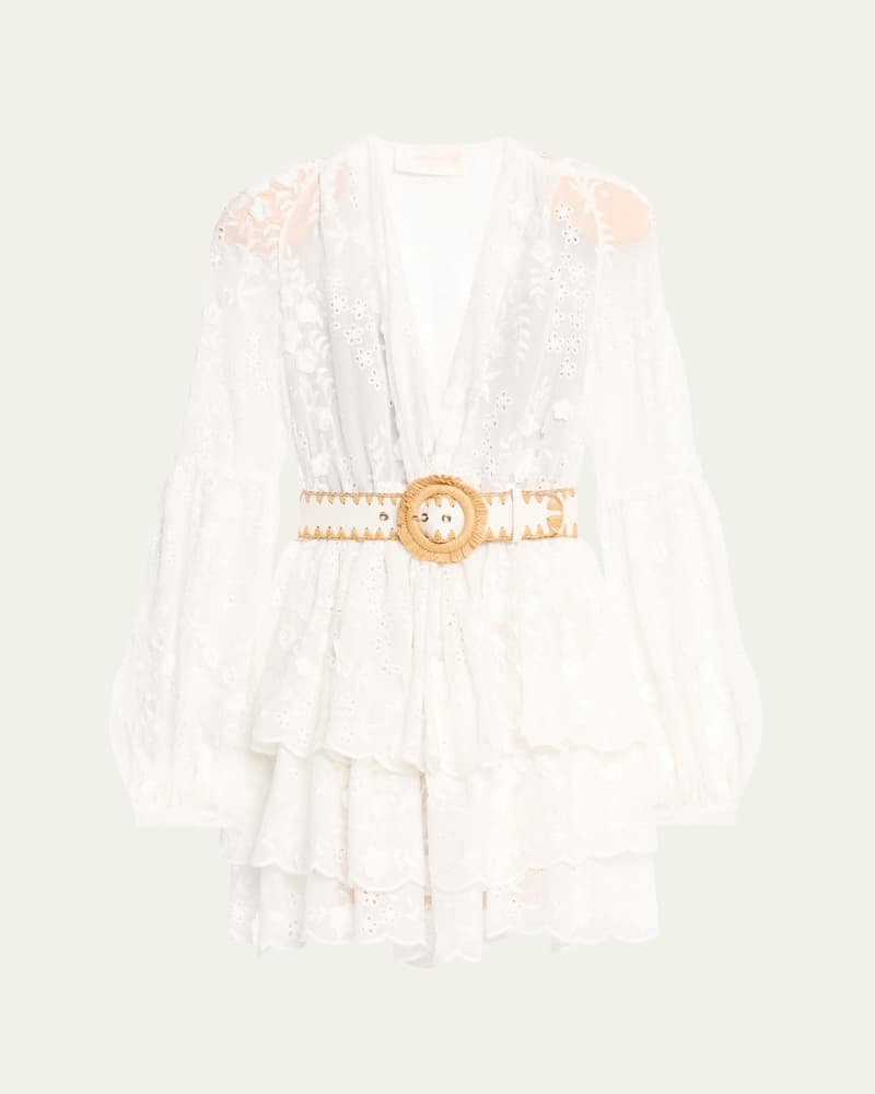 Bedouin Tiered Floral-Embroidered Mini Dress