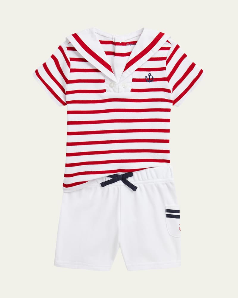Boy's Interlock Sailor Top  Cardigan and Shorts Set  Size 3M-24 M