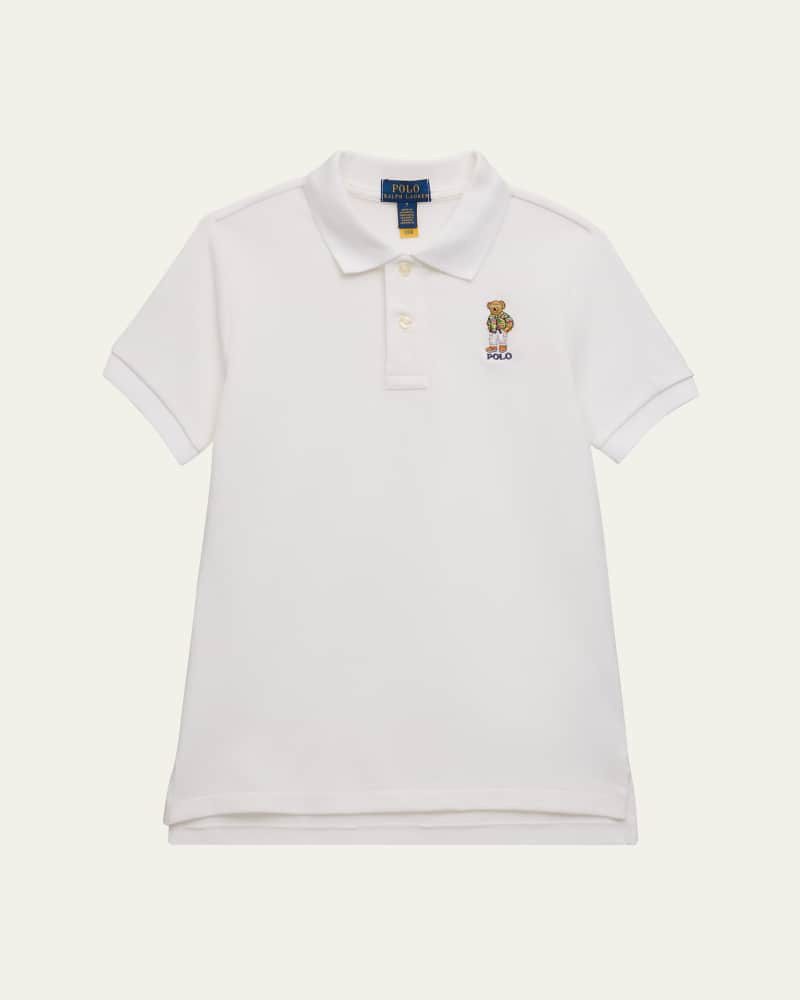 Boy's Mesh Polo Shirt Embroidered W/ Polo Bear  Size 2-7