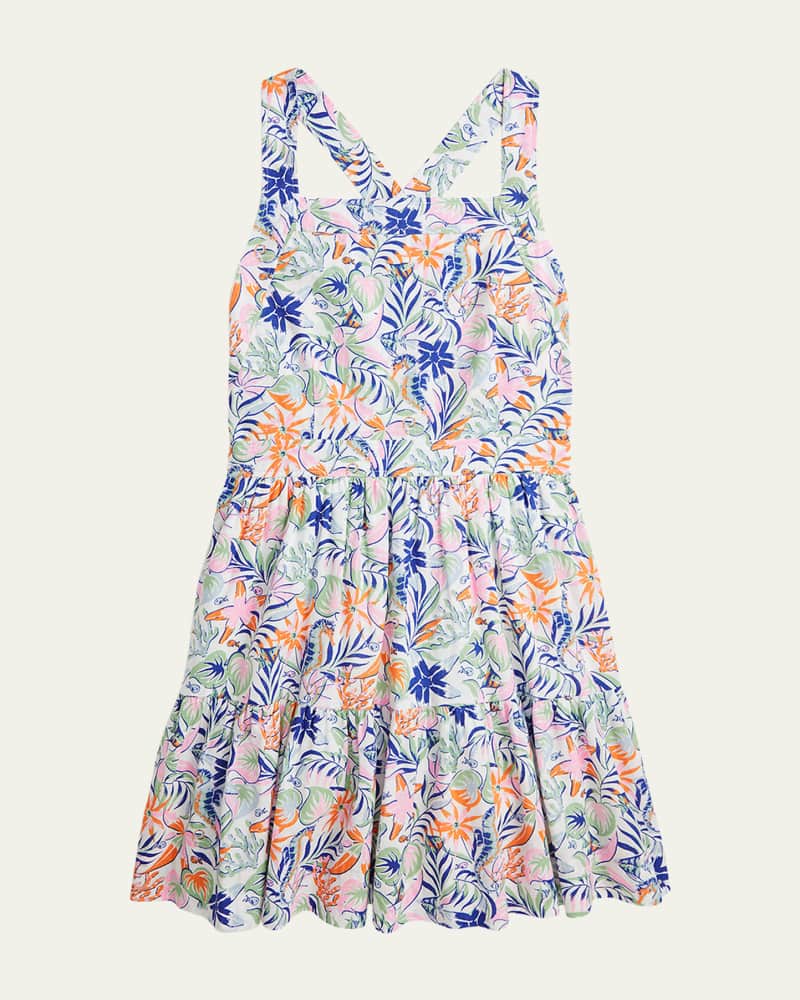  Girl's Tropical-Print Day Dress  Size 7-16