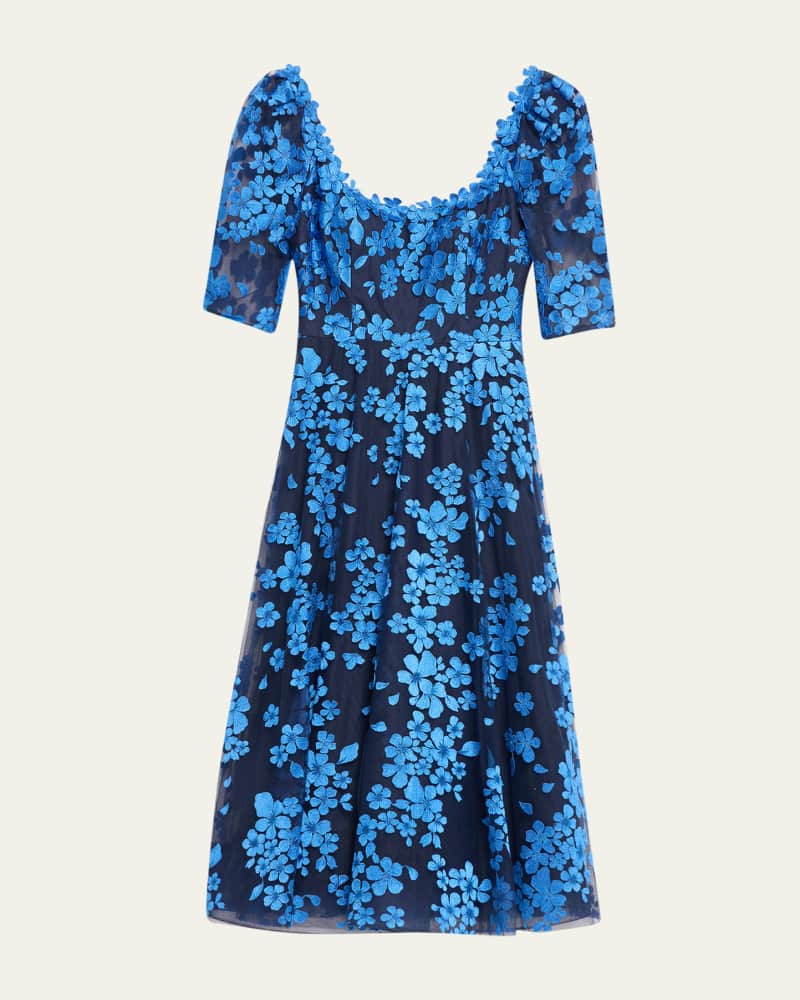 Scoop-Neck Floral Lace Midi Dress