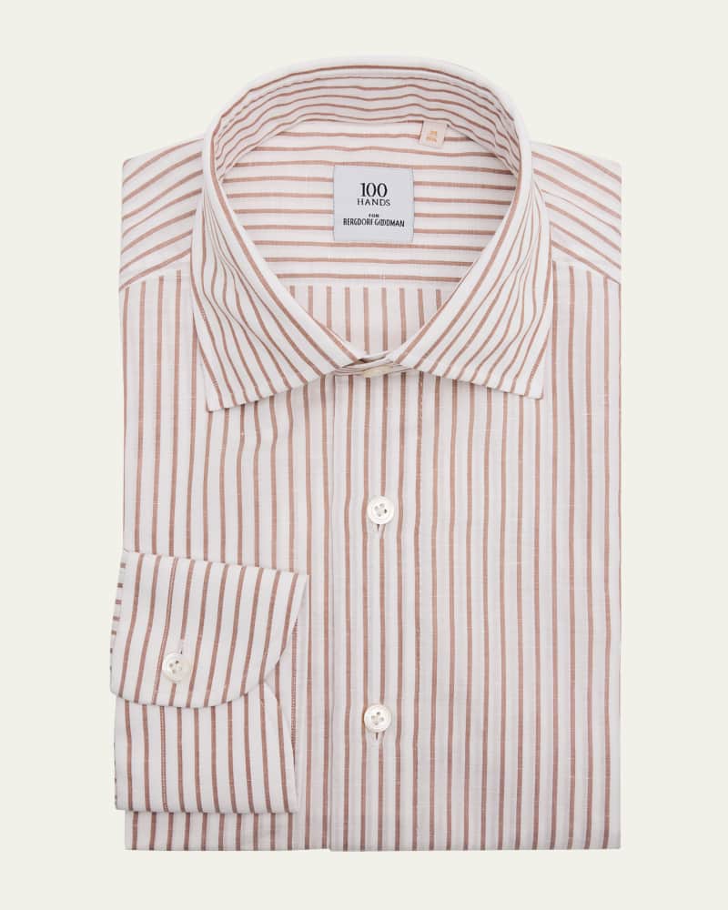 Men's Linen Pinstripe Spread-Collar Sport Shirt
