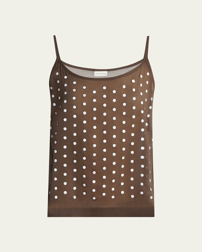 Calipso Polka-Dot Printed Sheer Cami Top