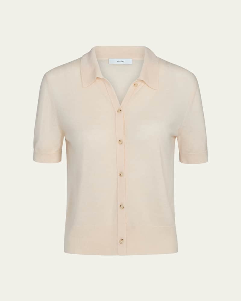 Short-Sleeve Button-Front Sweater
