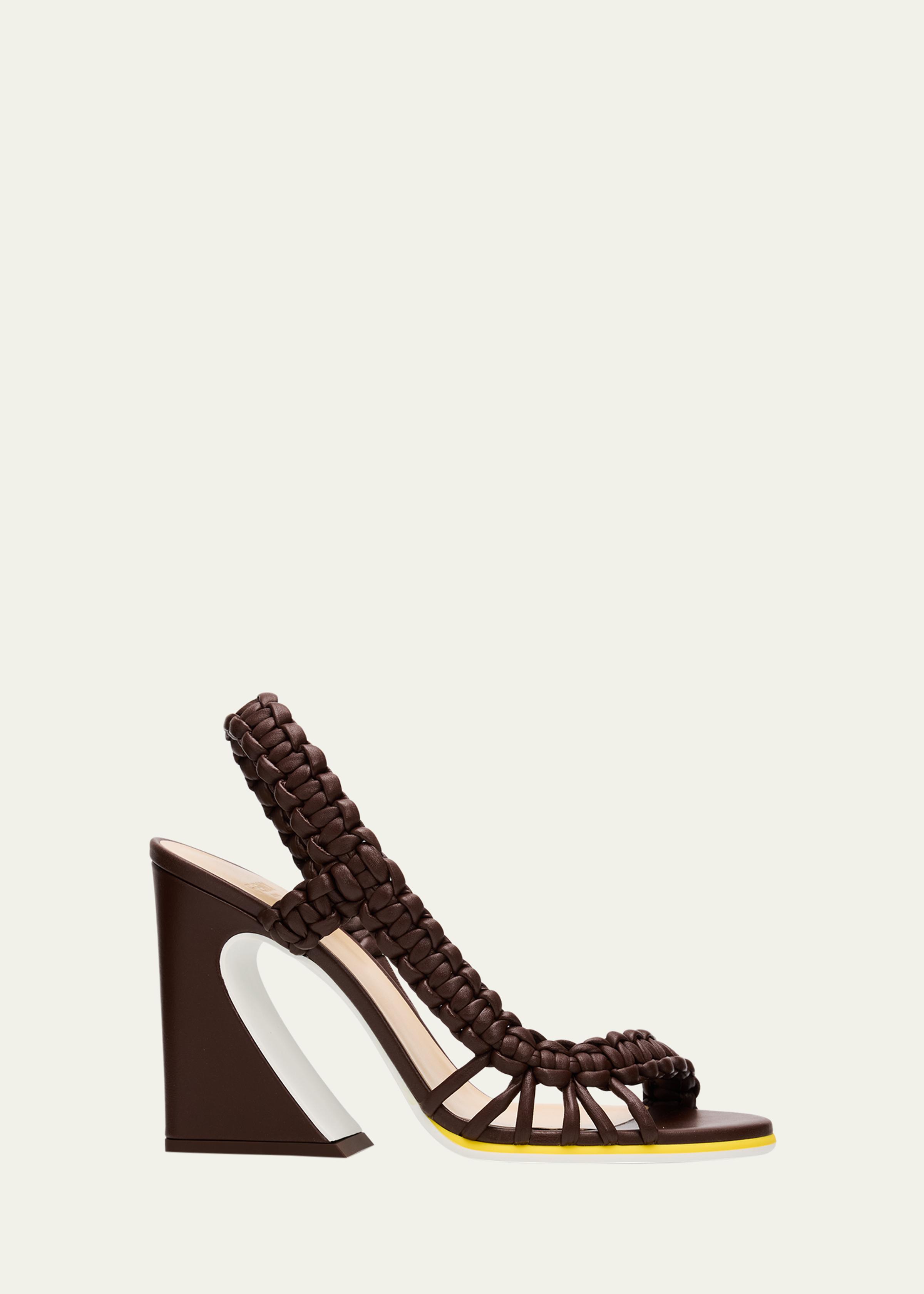 95mm Fendi Arco Asymmetric Braided Leather Sandals