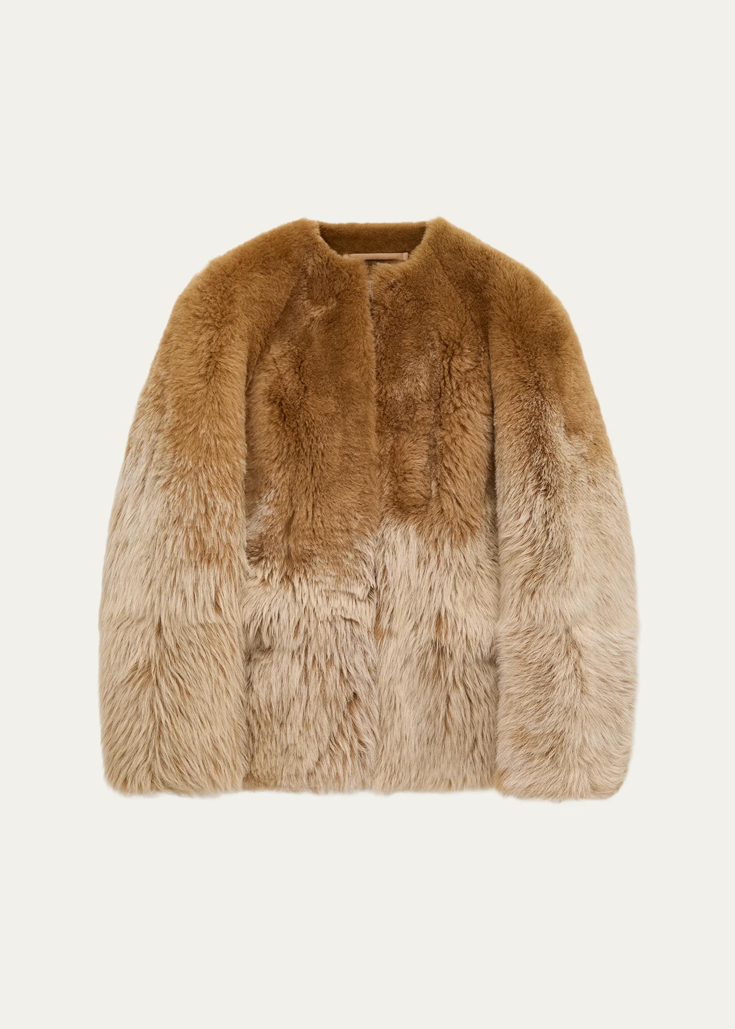 Degrade Lamb Shearling Collarless Jacket