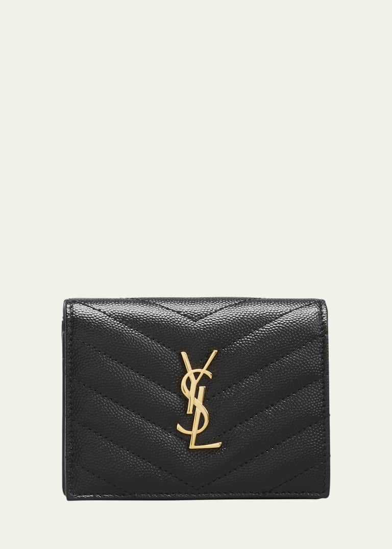 Saint Laurent YSL Monogram Trifold Wallet in Grained Leather Bergdorf Goodman