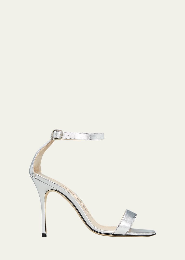 Metallic Logo Ankle-Strap Sandals