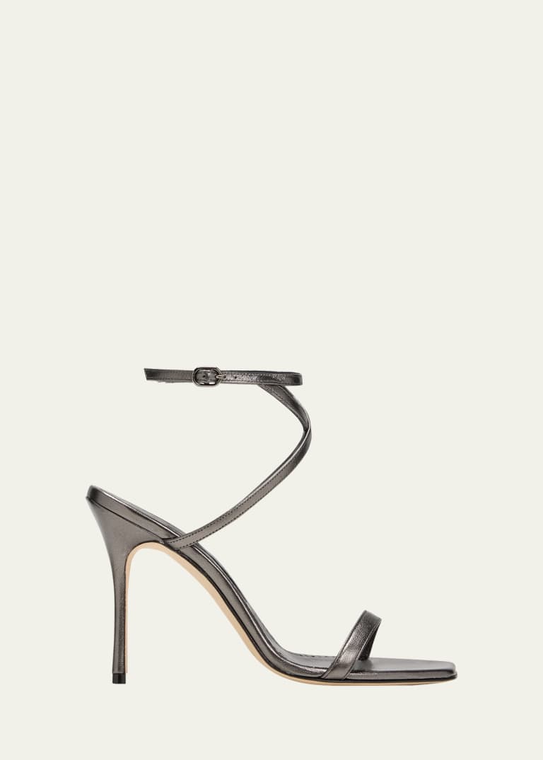 Metallic Logo Ankle-Strap Sandals
