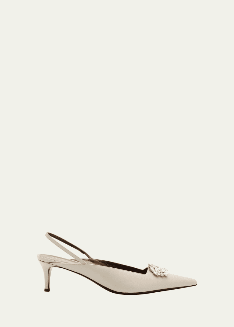 Chrissy Flower Raffia Leather Slingback Pumps