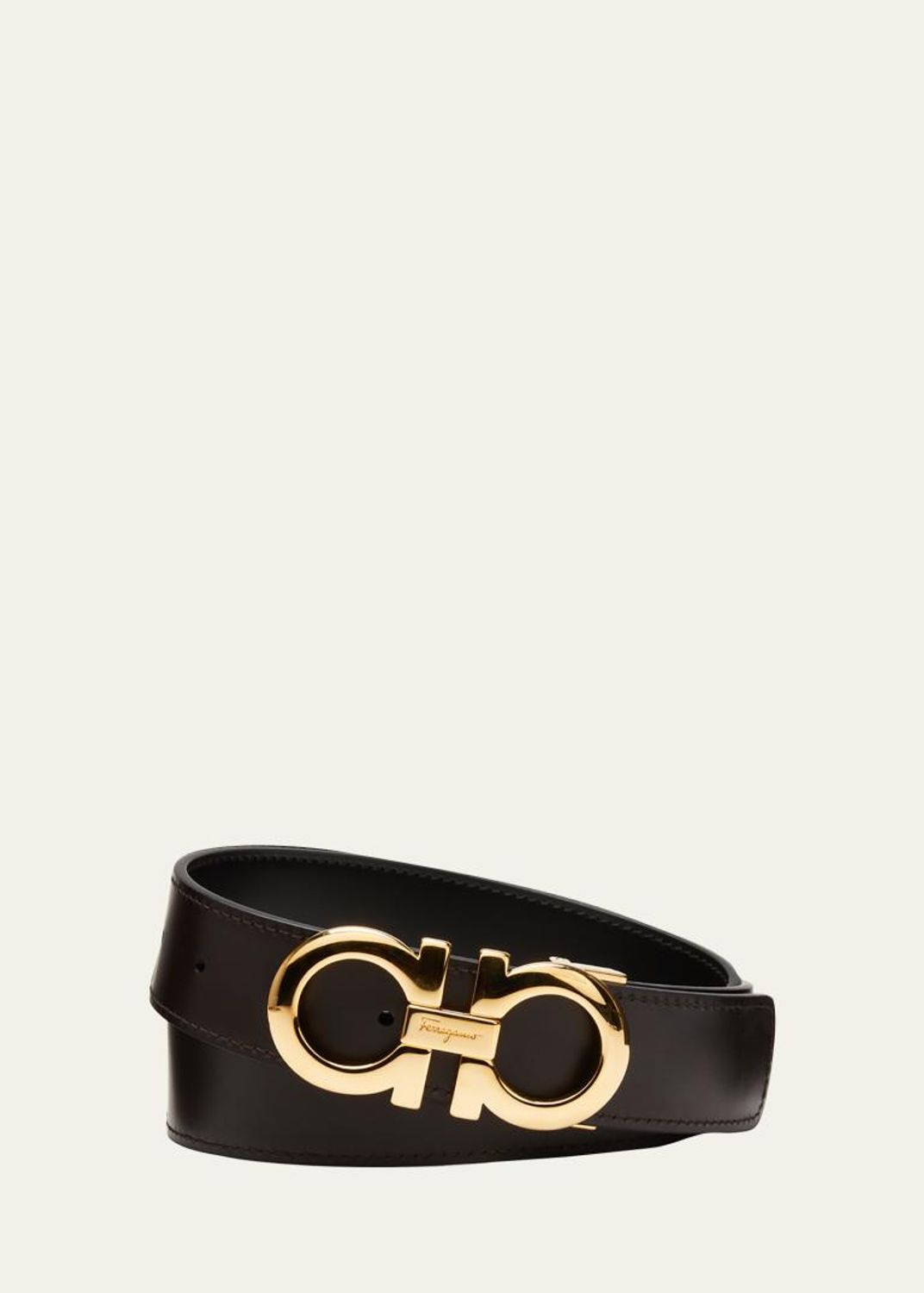 Salvatore Ferragamo Black Leather Belt with Crystal Double Gancini Buckle Ferragamo Men main image 4
