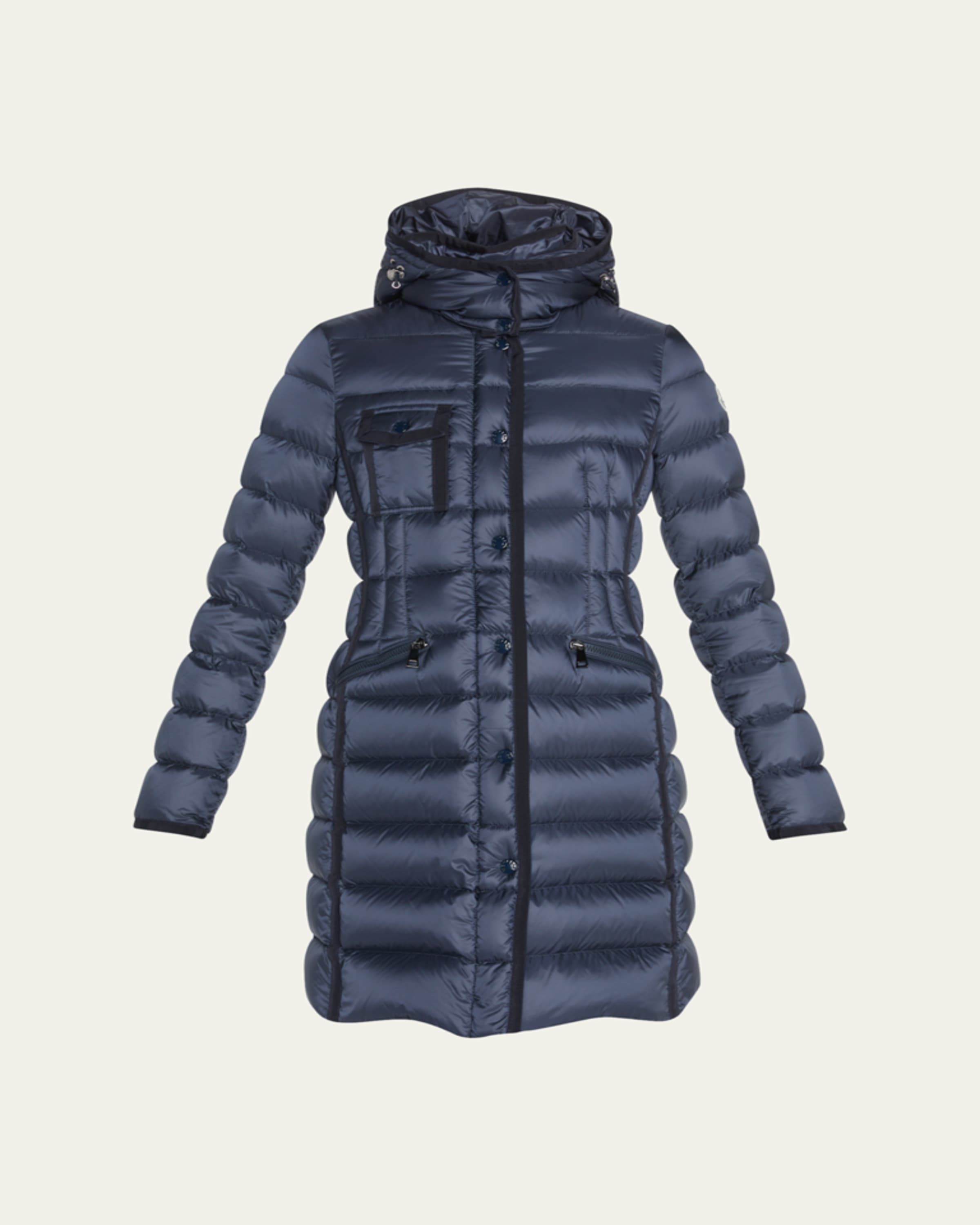 Moncler Aphroti Mid-Length Puffer Jacket with Shearling Hood Trim