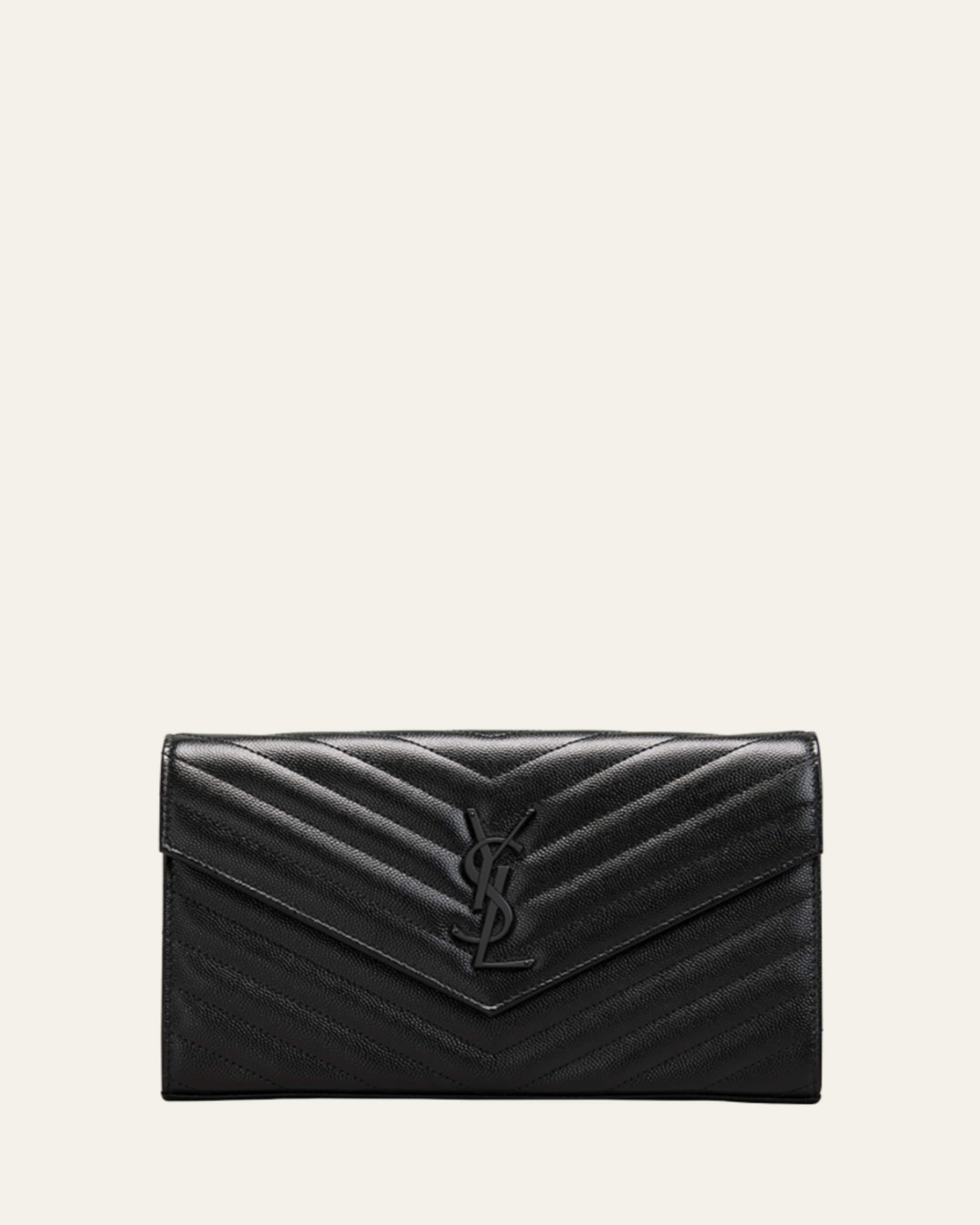 Saint Laurent YSL Monogram Large Wallet on Chain in Grained