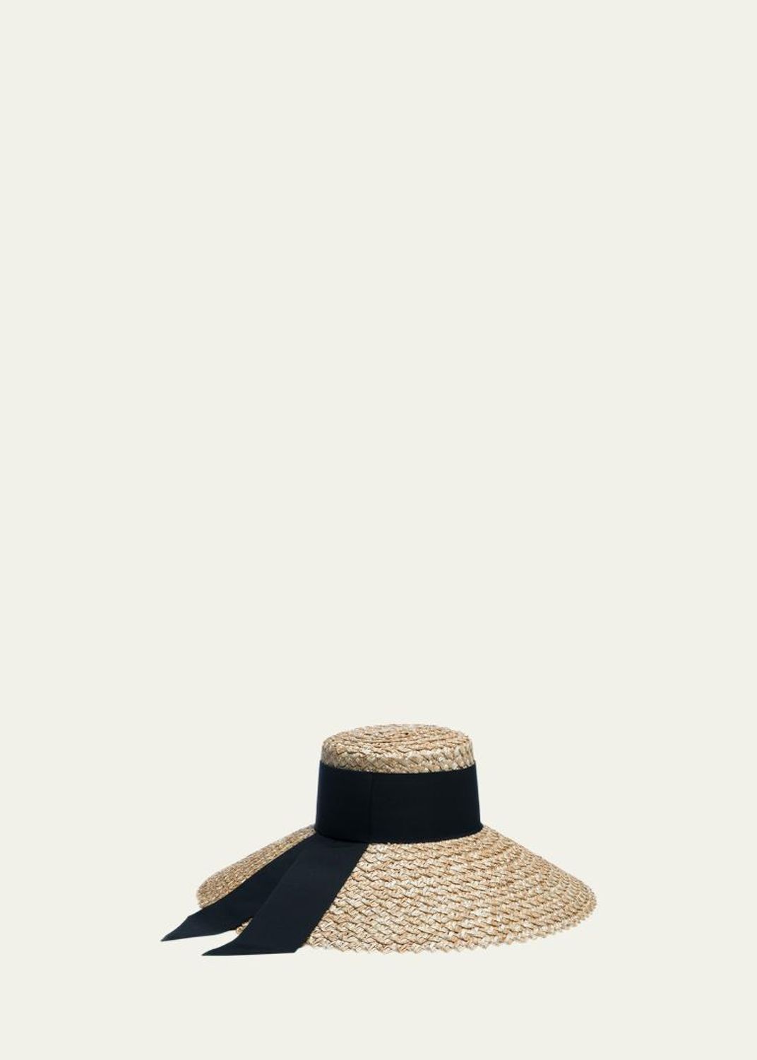 Eugenia Kim Natural Straw Visor with Black Scarf Band Eugenia Kim Ricky Packable Natural & Black Woven Straw Visor  main image 4