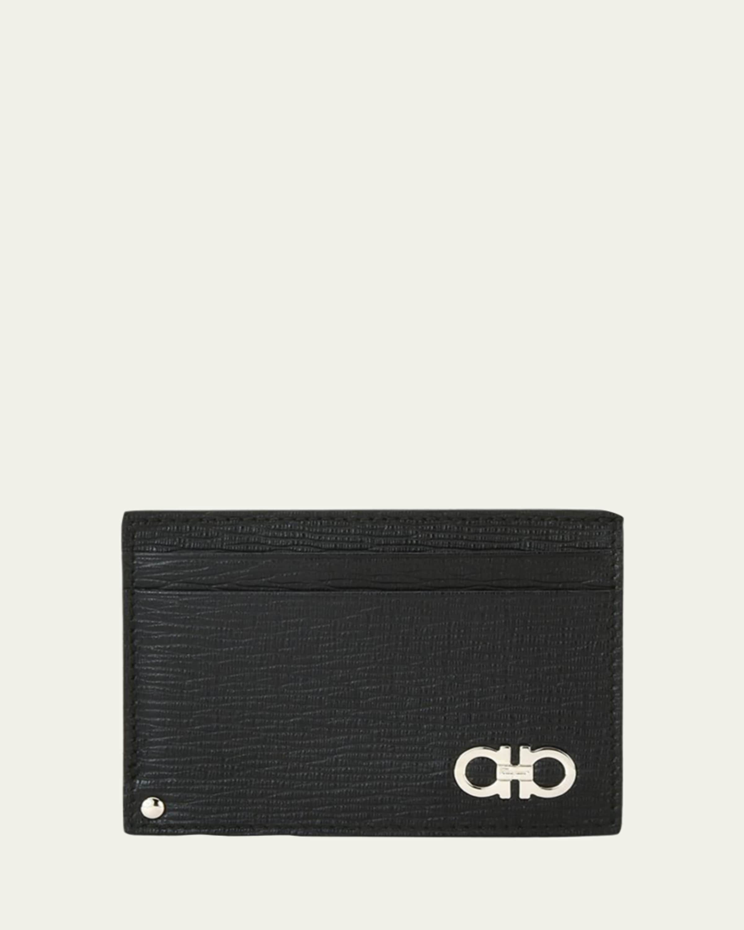 Ferragamo Men's Revival Gancini Bi-Fold Leather Wallet, Black/Red