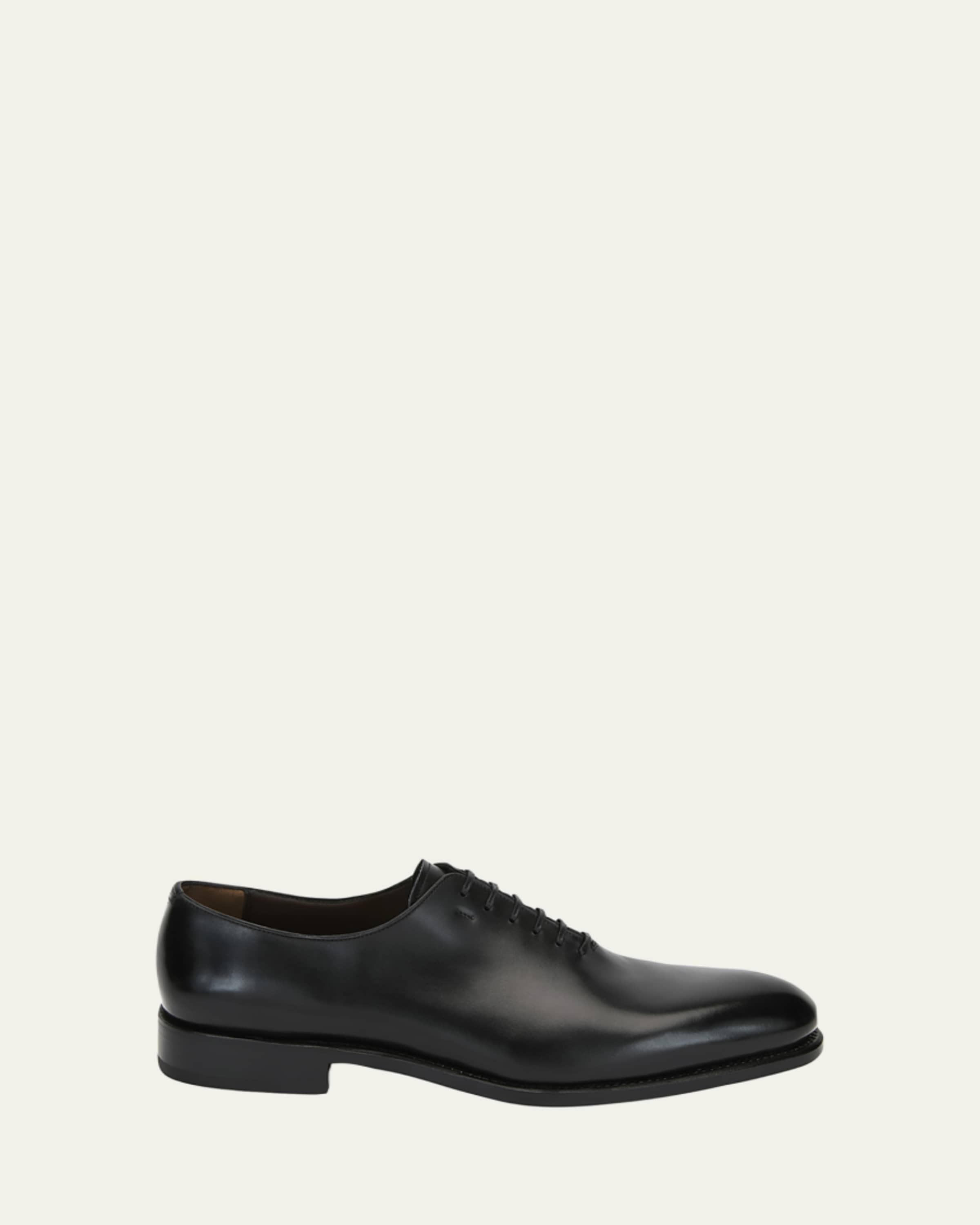 Ferragamo Men's Angiolo Tramezza Whole-Cut Leather Lace-Up Shoes