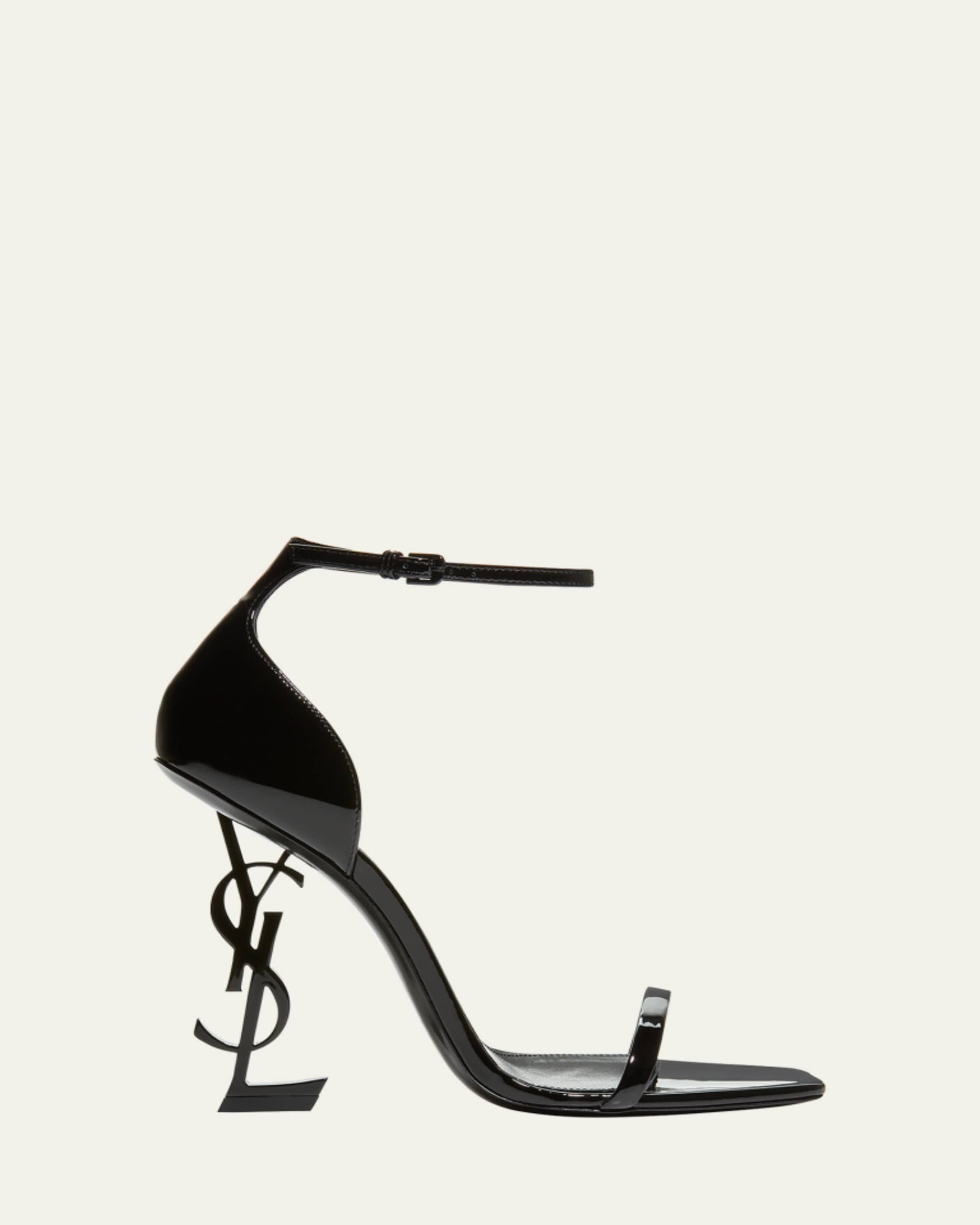 Saint Laurent 110mm Opyum YSL Patent Leather Sandals with Golden