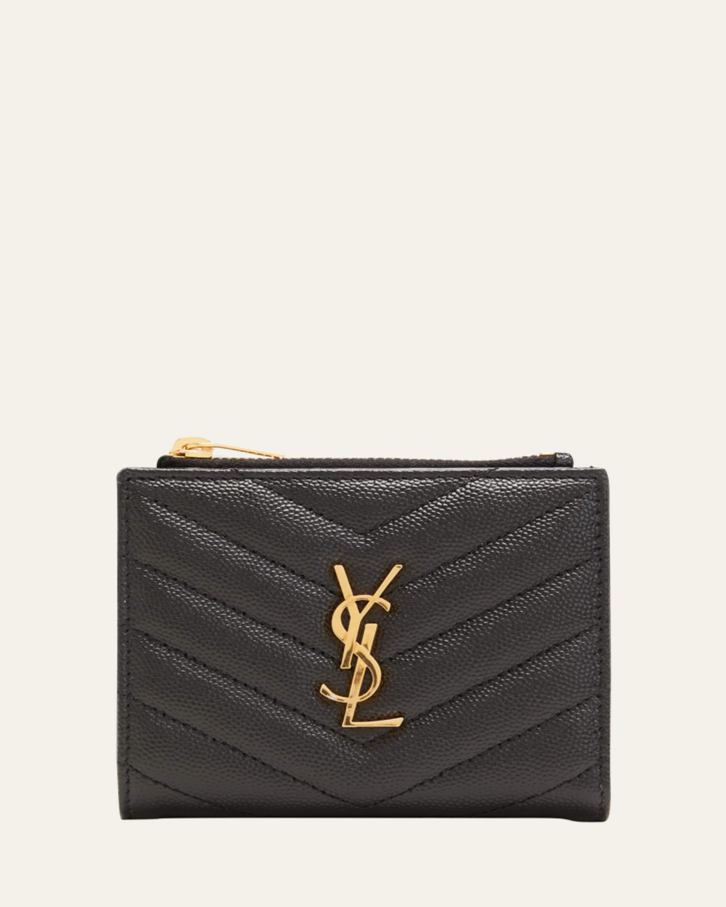 Saint Laurent YSL Monogram Small Ziptop Card Case in Grained