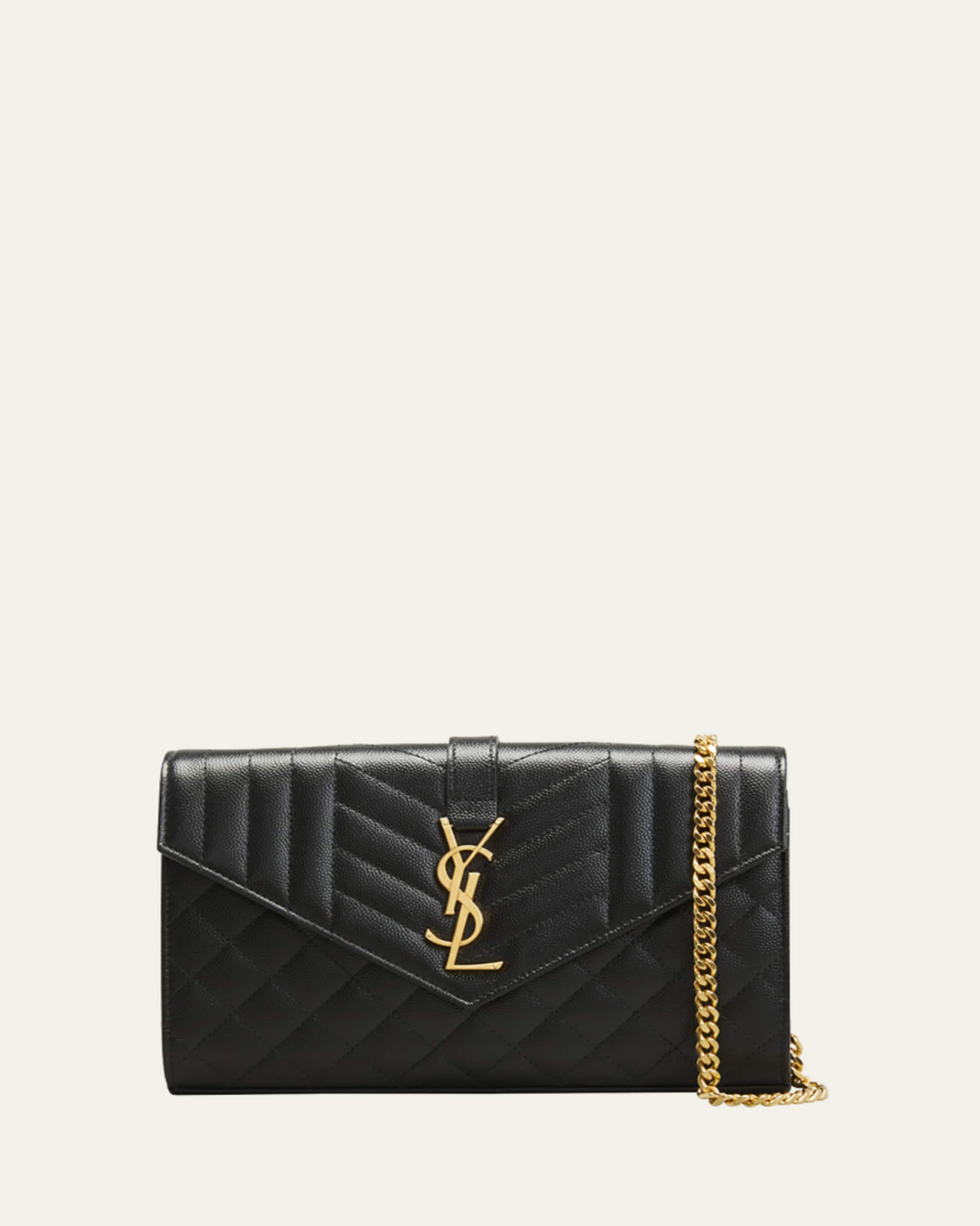 Saint Laurent YSL Envelope Clutch Bag in Grained Leather