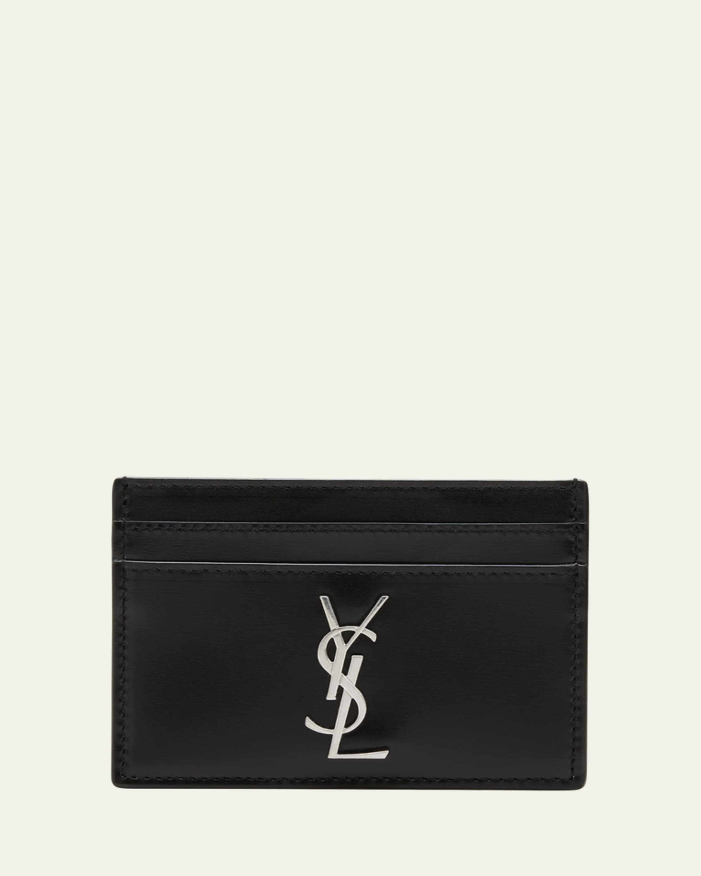 Saint Laurent YSL Monogram Croc-Embossed Leather Card Case, Black