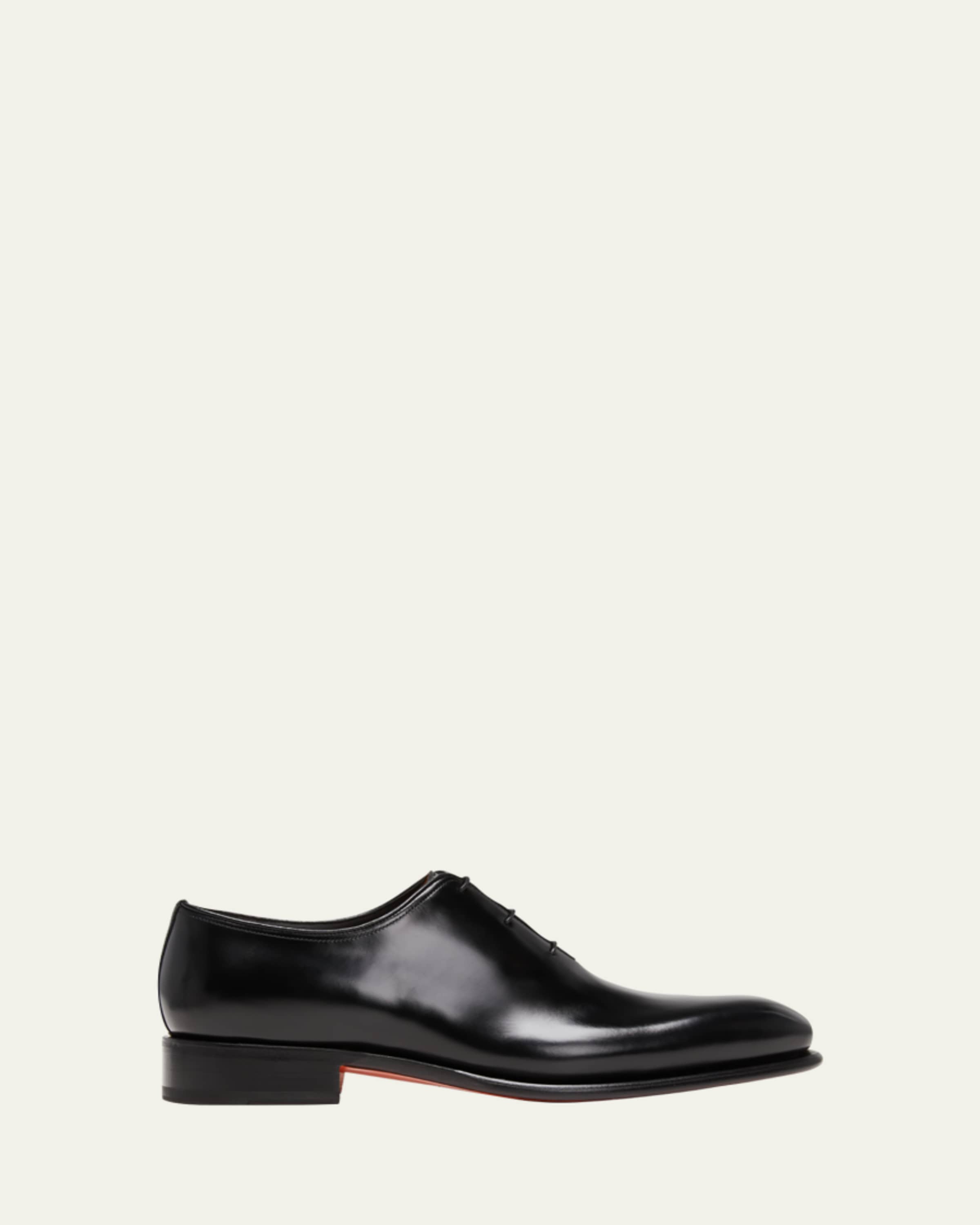 Ferragamo Men's Angiolo Tramezza Whole-Cut Leather Lace-Up Shoes