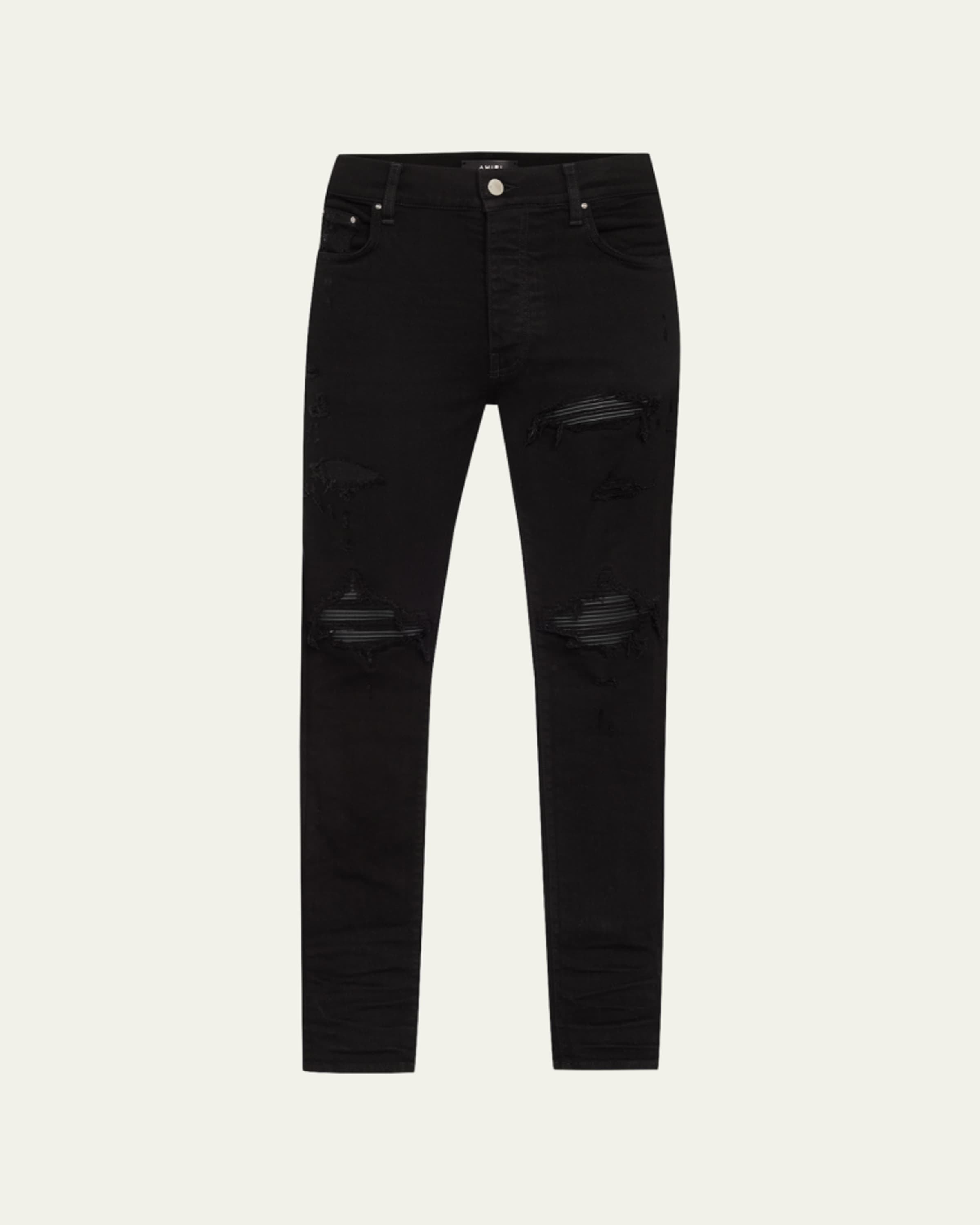 Amiri Men's MX1 Croc-Effect Repaired Stretch Skinny Jeans