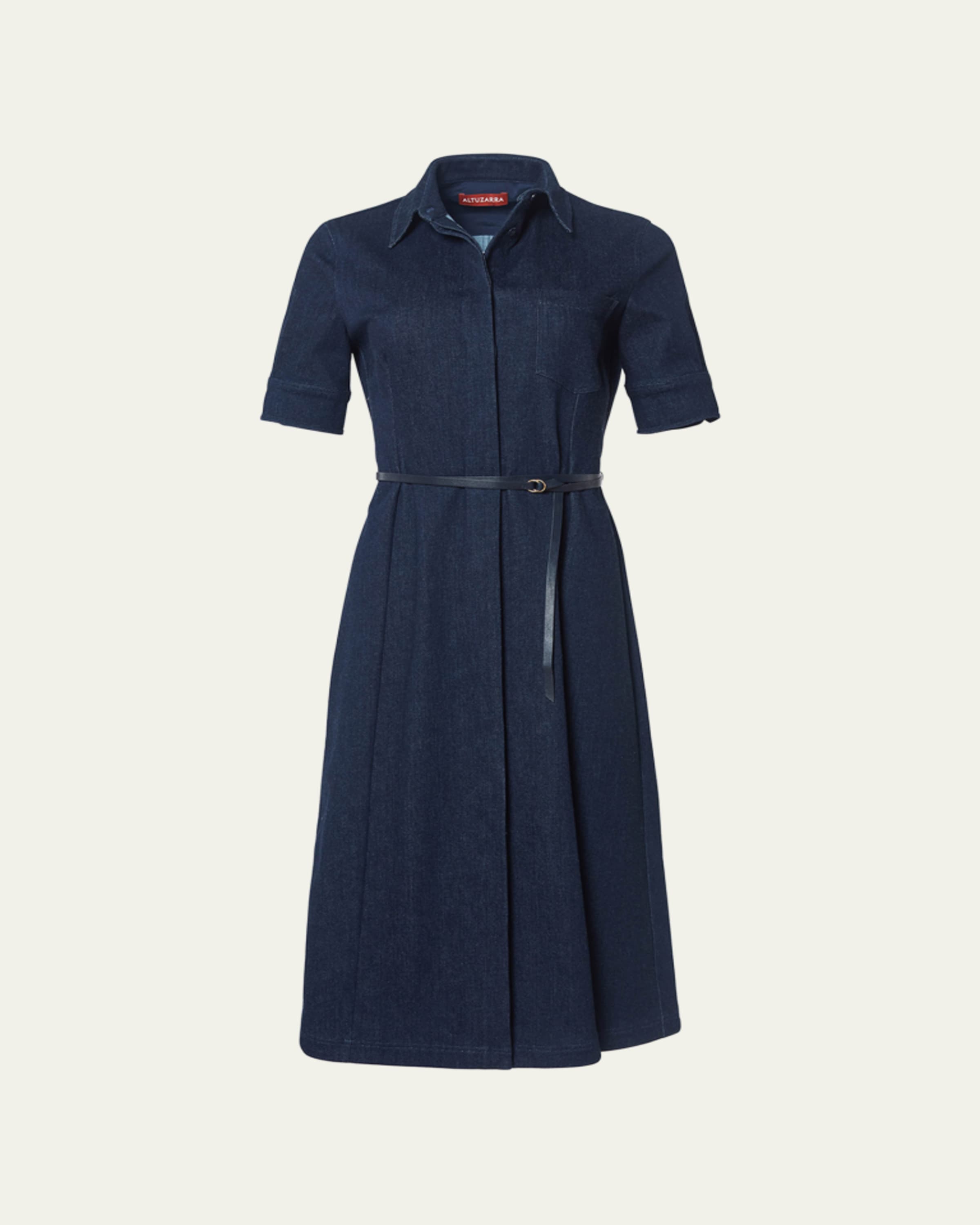 altuzarra short sleeve button front cady knit top fitted dress Women's Short Sleeve Mini Shirt Dress