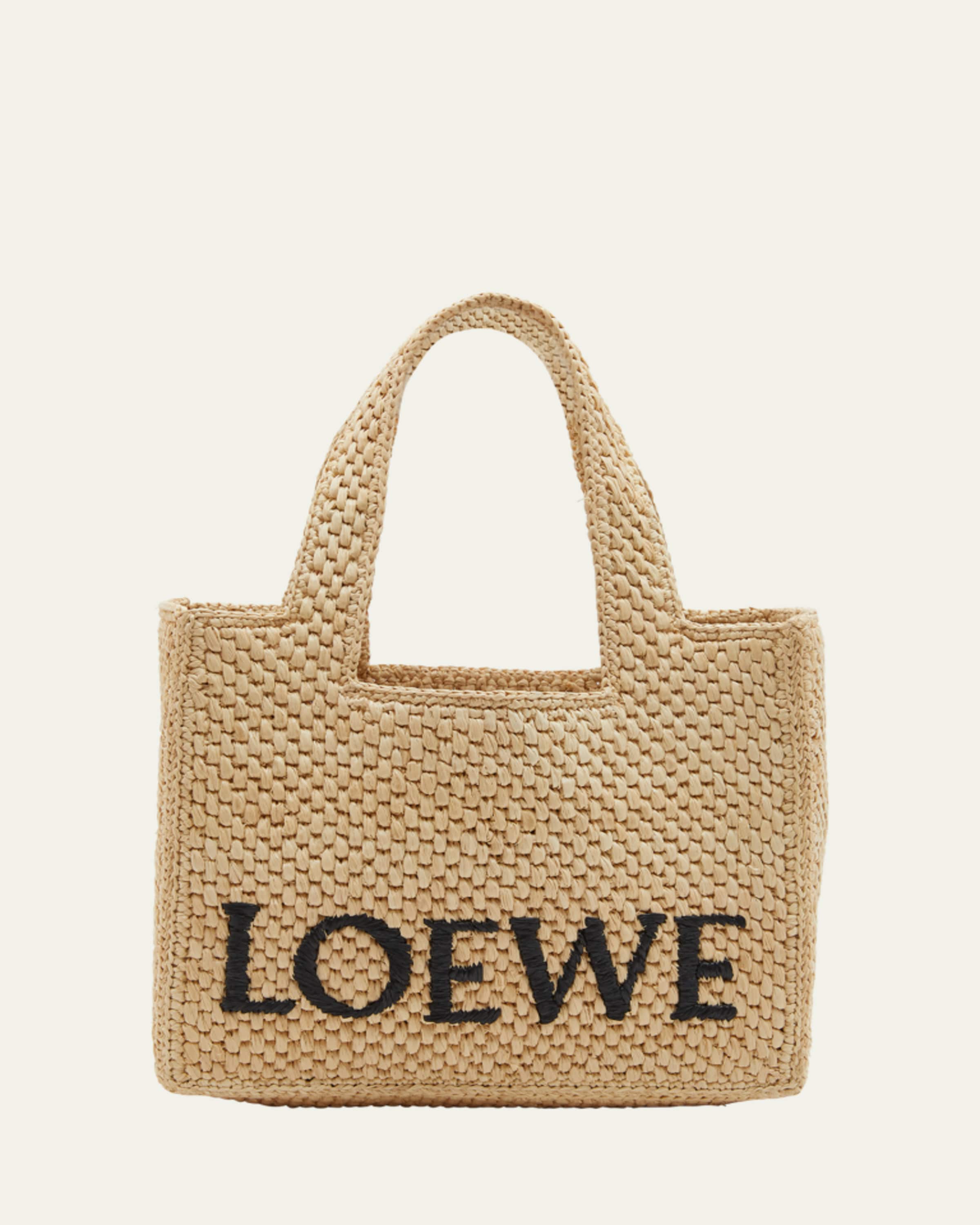 Loewe Medium Logo Tote Bag in Gingham Raffia - Bergdorf Goodman