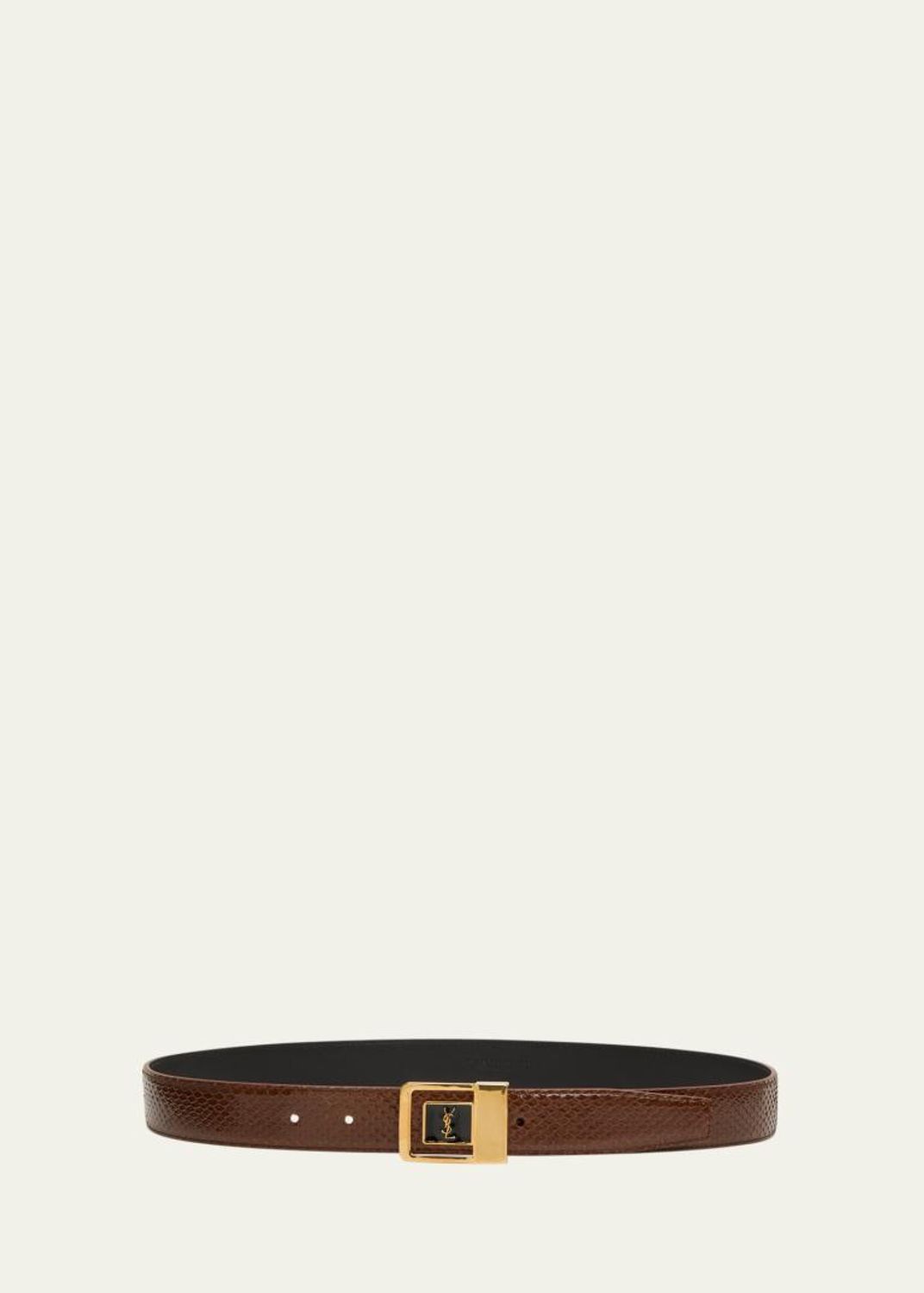 ST. JOHN Skinny Leather Belt Size P Petite Yellow Gold Croc Buckle Italy NicoBlu® Tinsley Leather Belt in Croc-Embossed Navy main image 2