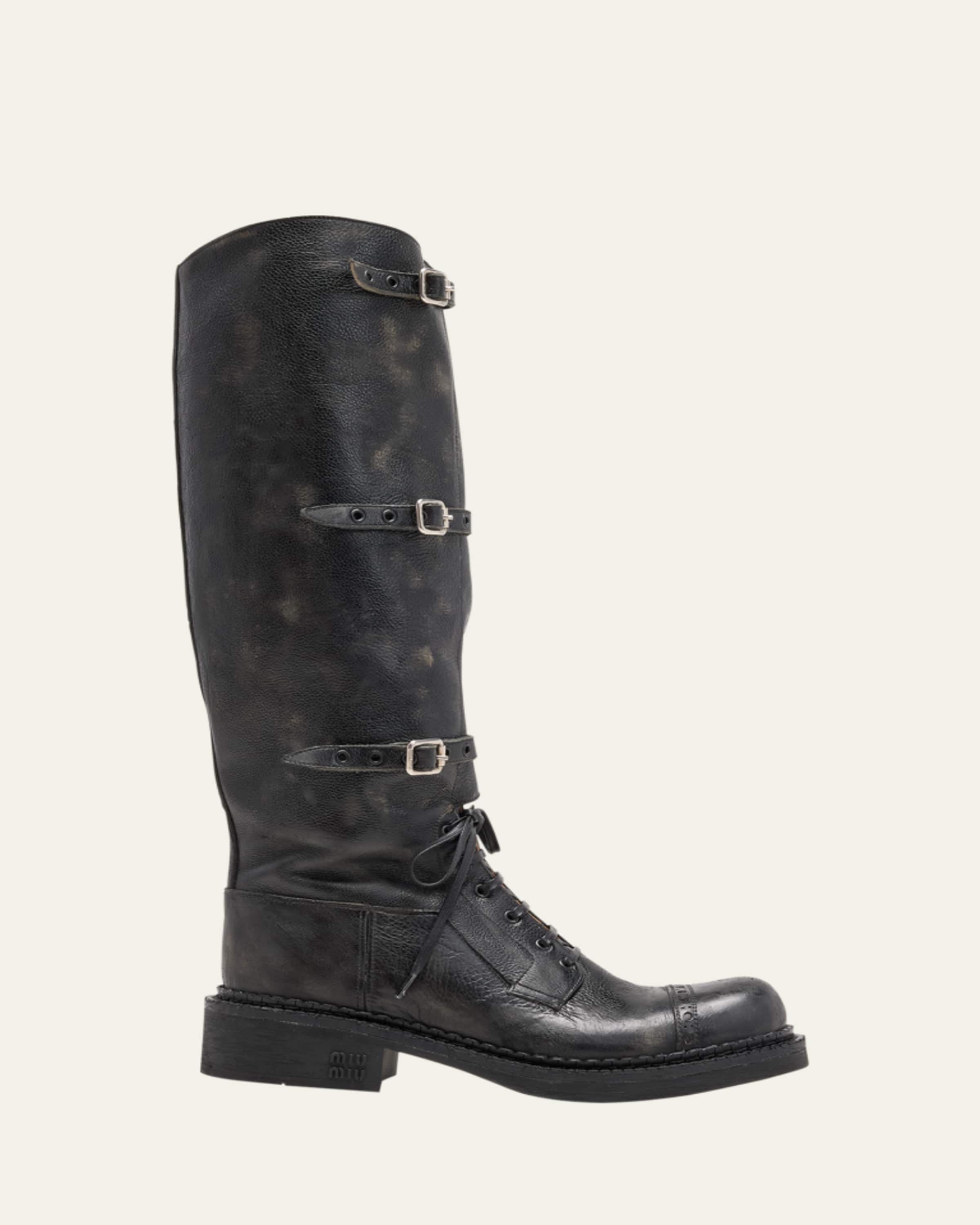 Miu Miu Suede Tall Moto Boots - Bergdorf Goodman