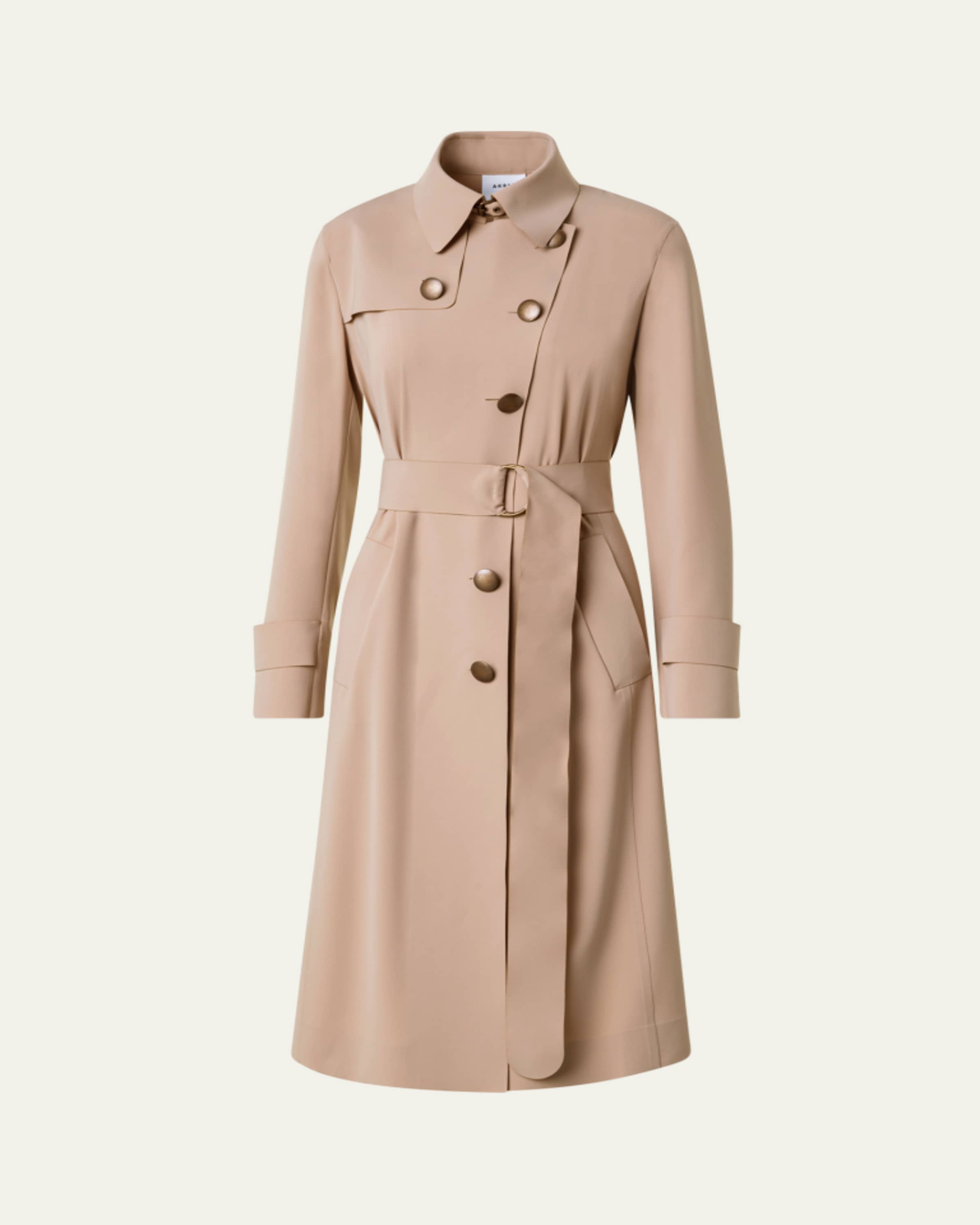 Akris punto Long Double-Breast Belted Wool-Cashmere Coat