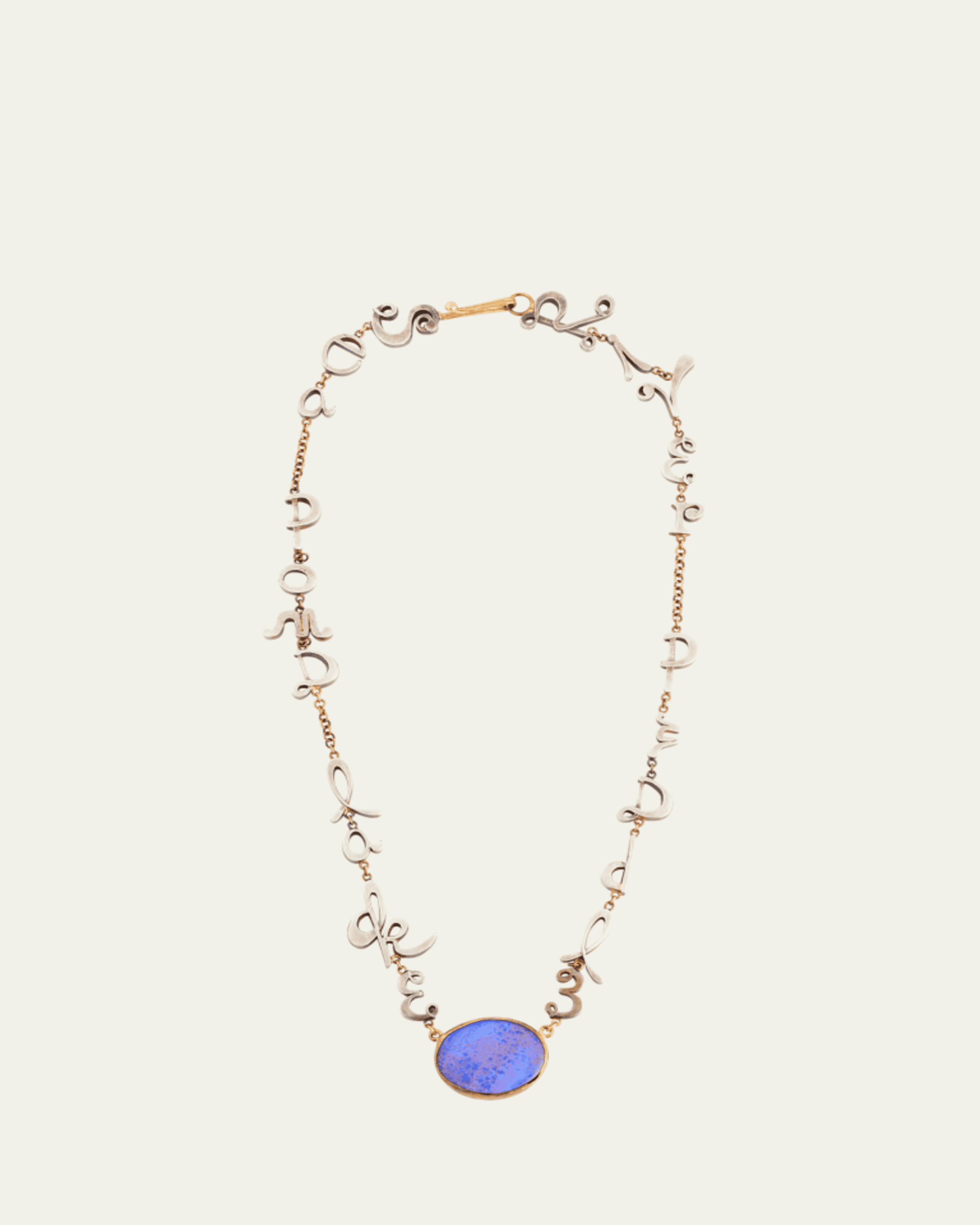 18K Yellow Gold Agate Landscape Necklace with Sun Detail, Diamonds and Orange Sapphires