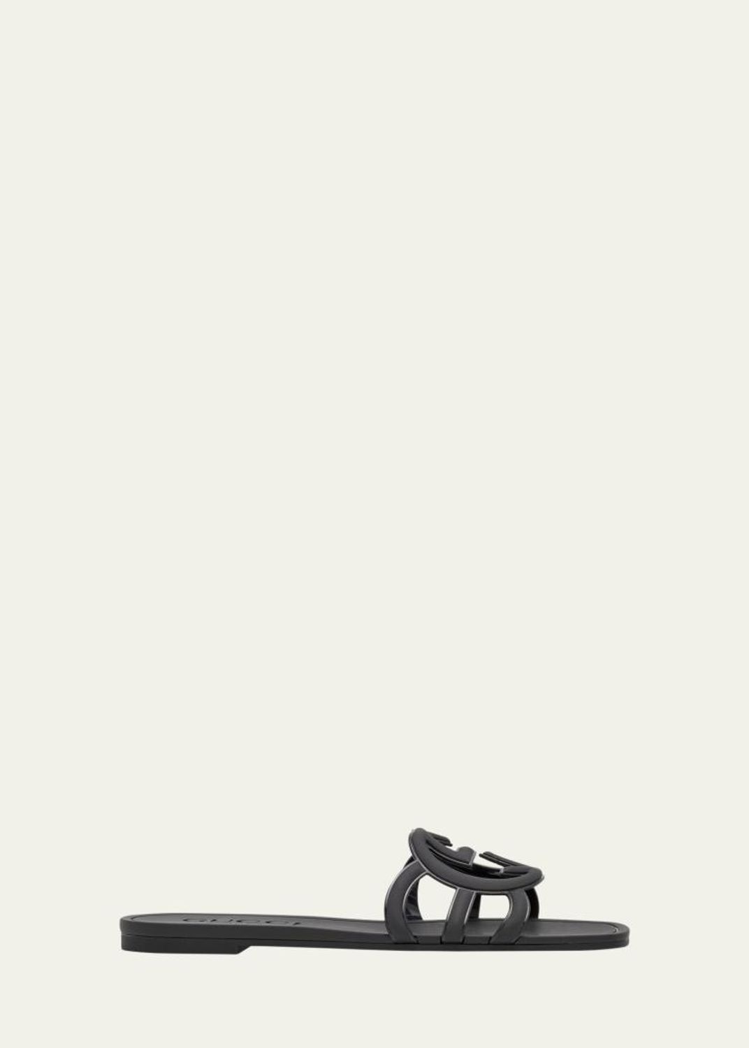 Gucci Leather Logo Cutout Flat Sandals - Bergdorf Goodman